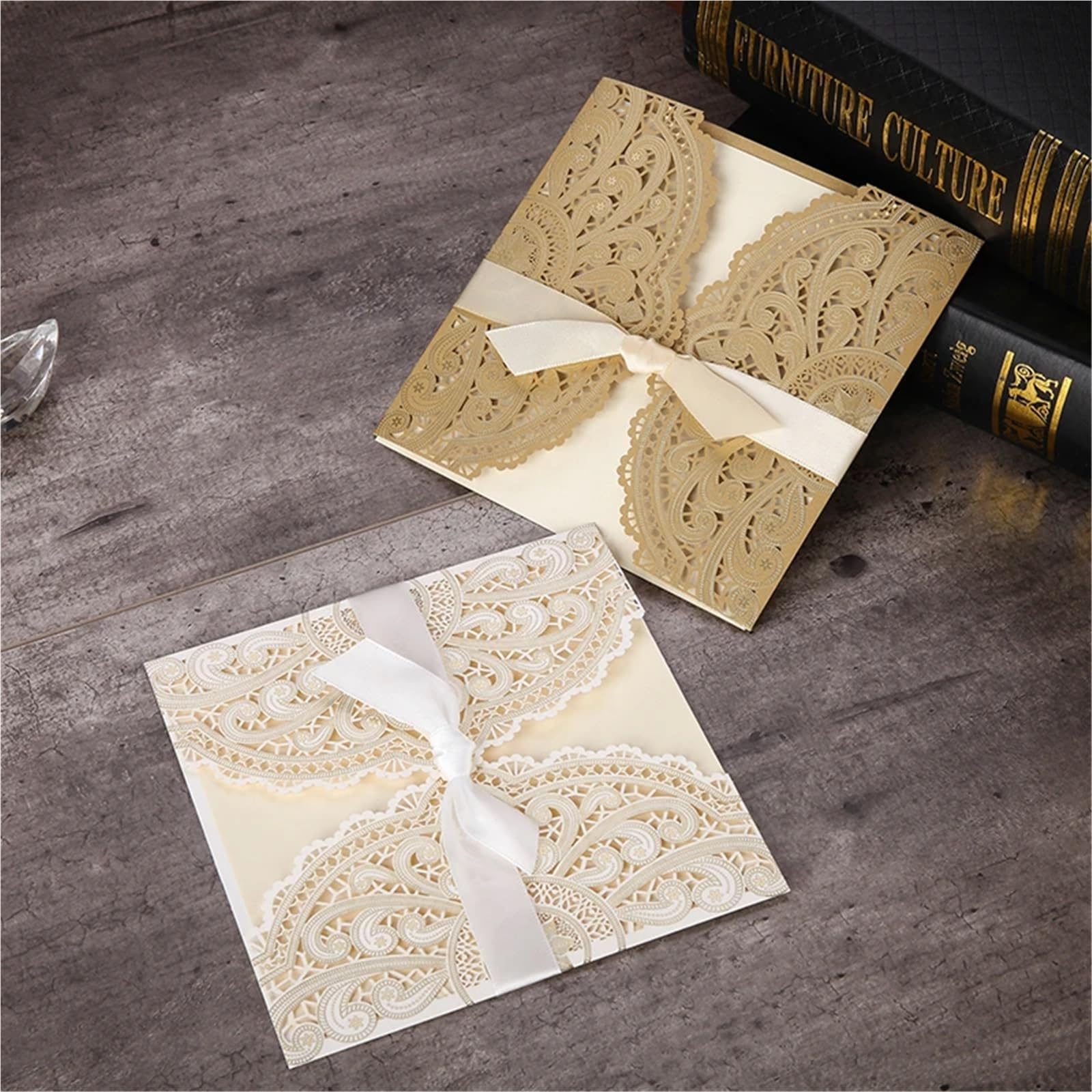 Hochzeitseinladungen Karte 10 Stücke Laser Cut Floral Hochzeitseinladungskarte Spitze Grußkarte Benutzerdefinierte Mit Band Geburtstag Verlobung Hochzeit Partei Liefert(One Set Red)