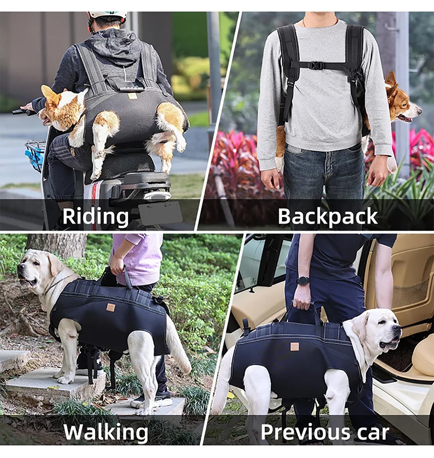 Hunderucksack für große Hunde, Tragehilfe Hund mit Griff, Ergonomisches Tragegeschirr Hund für Treppen, Auto, Gelenkverletzungen, Arthritis, Hundetragetasche für Rehabilitation & Outdoor (XL)