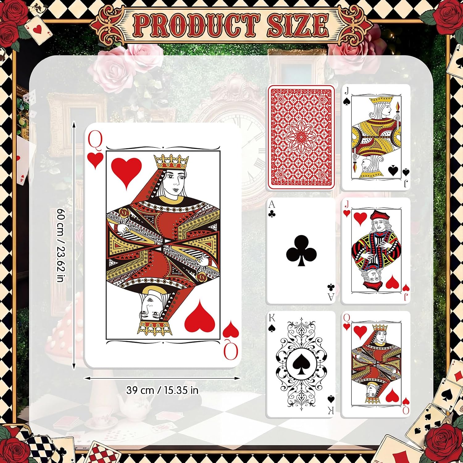 Qunclay Wonderland Party Decorations Hearts Accessories Poker Playing Cards Table Wonderland Tea Party Decor Lawn Garden Indoor Outdoor