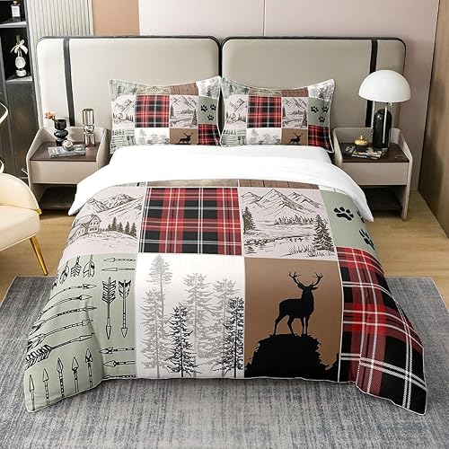 Juego de ropa de cama retro de 100 % algodón, diseño de retazos a cuadros, funda de edredón para niños, adolescentes y adultos, funda de edredón de