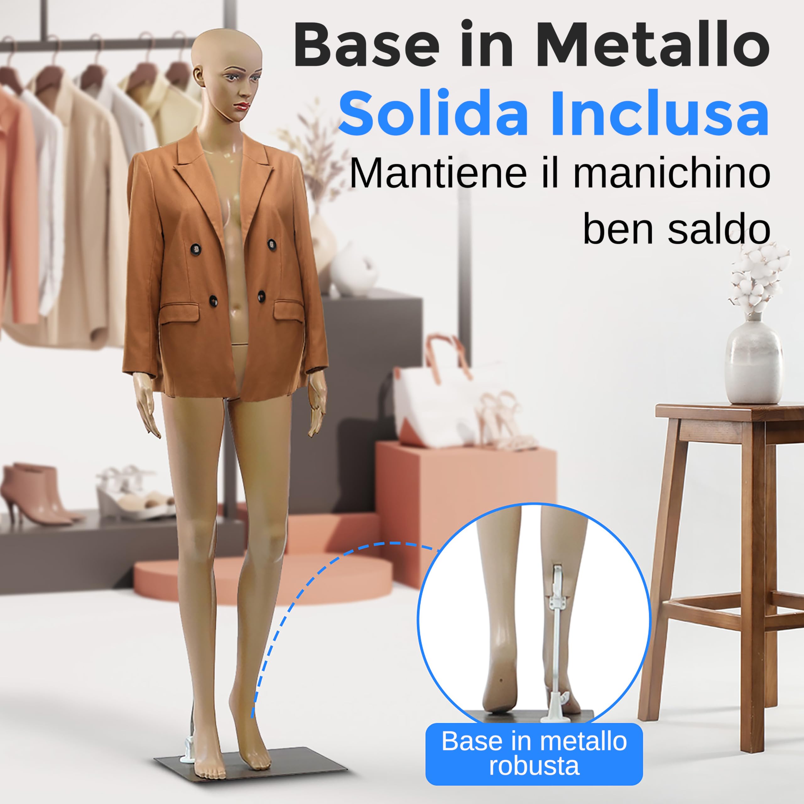 Manichino Flessibile 360° Topmaster In Polipropilene - Testa E Arti Regolabili, Base In Metallo - Per Sartoria Ed Esposizione Abiti - 5