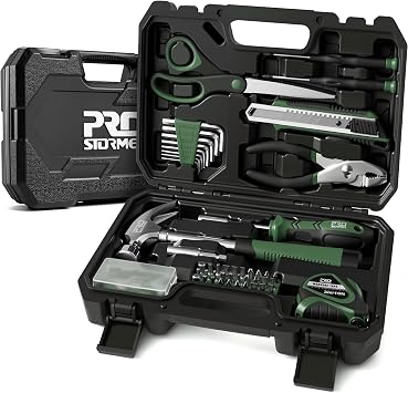Prostormer 93-Piece Tool Kit, Basic Household Repair Tool Set with Toolbox Storage Case, Small Starter Tool Box Kit for Homeowners and College Students Green