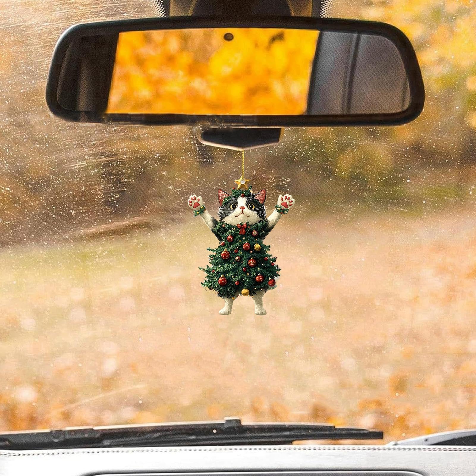 2 Stück Weihnachtskatzen-Anhänger - Lustiger Christbaumschmuck Mit Katzenmotiv