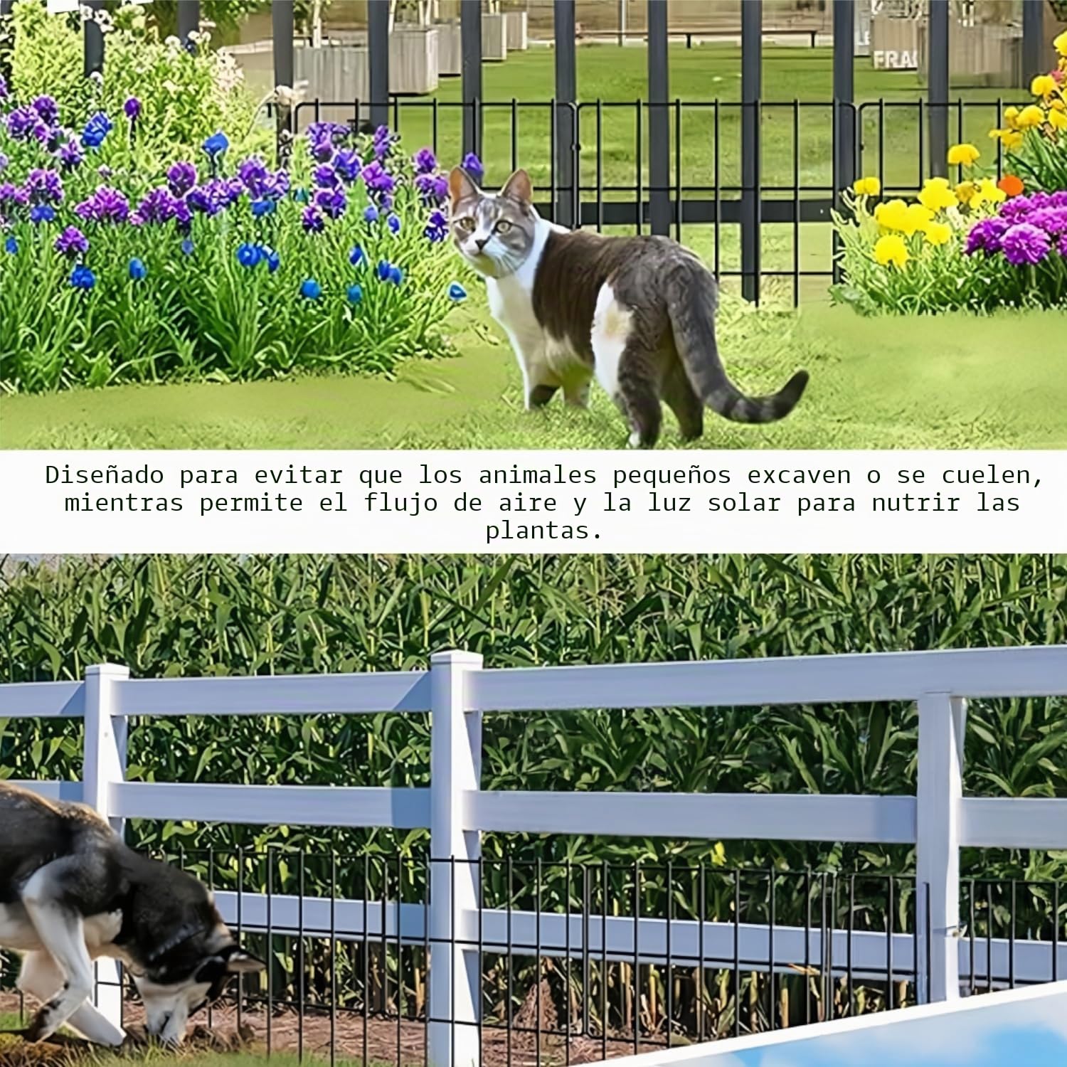 Juego de 10 vallas de jardín - Barrera para animales - Paneles de valla de metal antióxido - Valla para terraza - Vallas decorativas y bordes para perros, macizos de flores, patio
