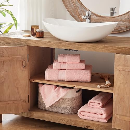 Miniatura 4 de COZYART Juego de 3 toallas de baño de lujo, color rosa, de algodón turco, grandes, a granel, para baño, toallas de baño gruesas, juego de 3 con 1