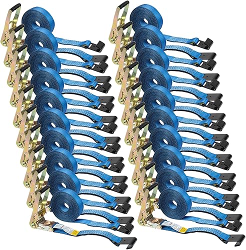 Vista 98 de Mytee Products Paquete de 20 correas de trinquete de 2 pulgadas x 30 pies con gancho plano, WLL 3,333 amarre de remolque, rojo para plataforma