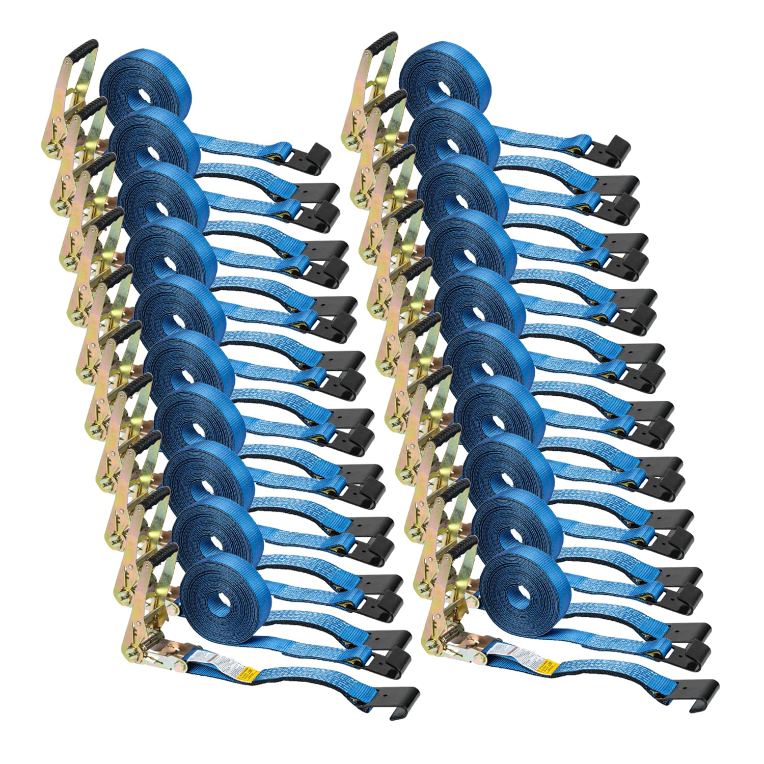 Mytee Products (20 Pack 2" x 30' Ratchet Tie-Down Straps with Flat Hooks - Blue, Tiedown Ratchet Straps for Flatbed, Truck, Trailers Pickup