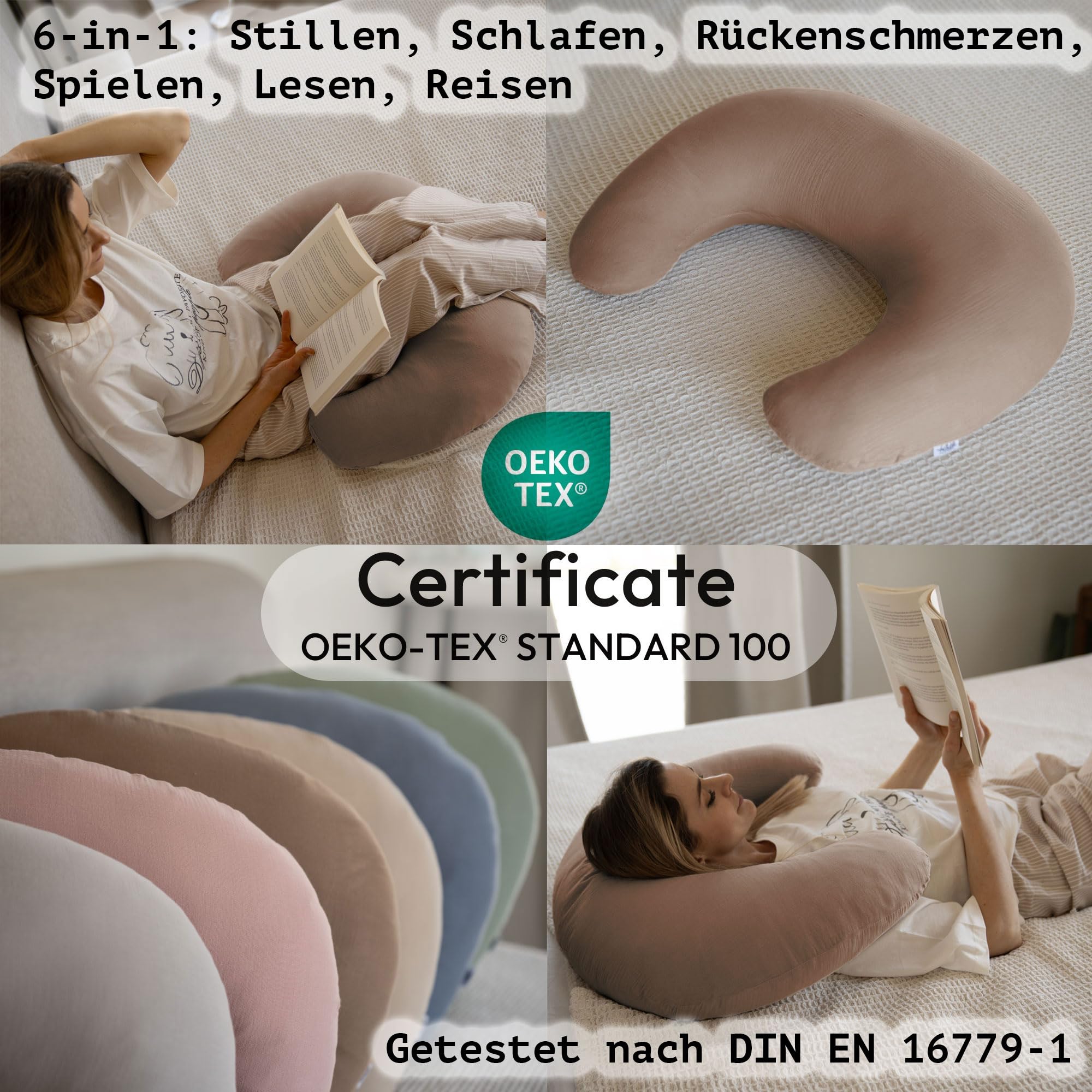 PaLulli® Musselin Stillkissen Stillkissenbezug aus 100% Musselin Baumwolle - Stillkissen für Baby, Stillhörnchen Baby, Stillkissen Atmungsaktiv & Waschbar, Stillkissen (Braun)