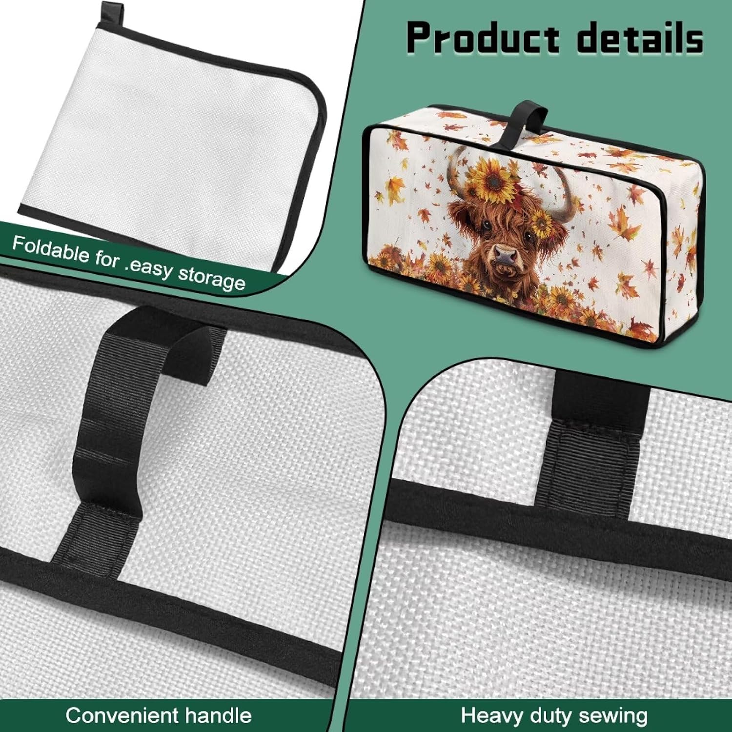 ZDCUSTOM Toaster Cover with Top Handle Portable Toaster Covers 2 Slice Long Foldable Kitchen Accessories Decor Protection, Autumn Fall Highland Cattle Sunflower image 5