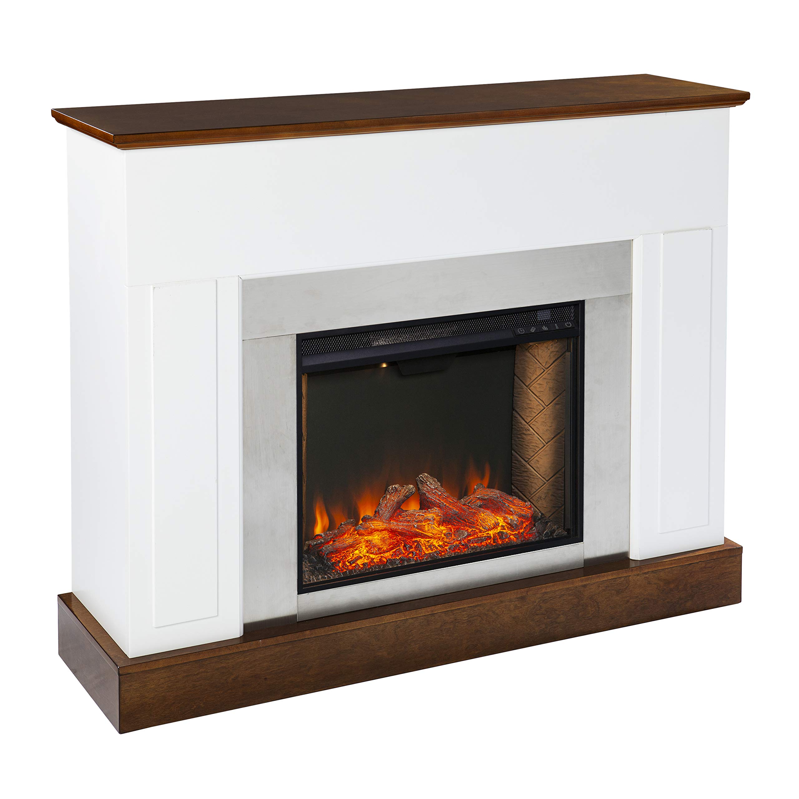 Amazon.com: SEI Furniture Eastrington Industrial Alexa Smart Fireplace,  White/Dark Tobacco : Home u0026 Kitchen