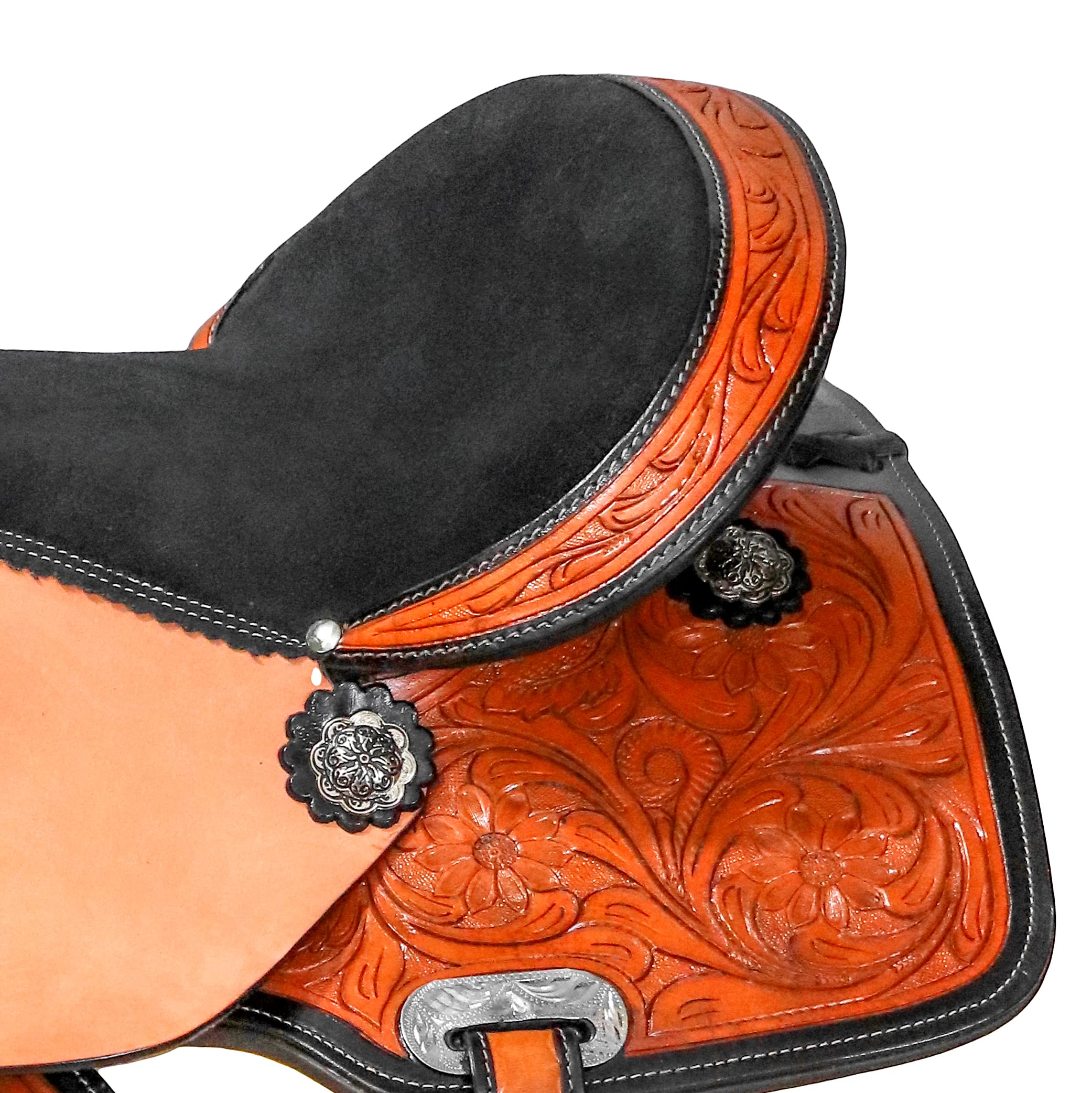 Selle Western Barrel Noire 15 Pouces – Cuir Véritable, Fabrication Artisanale Inde