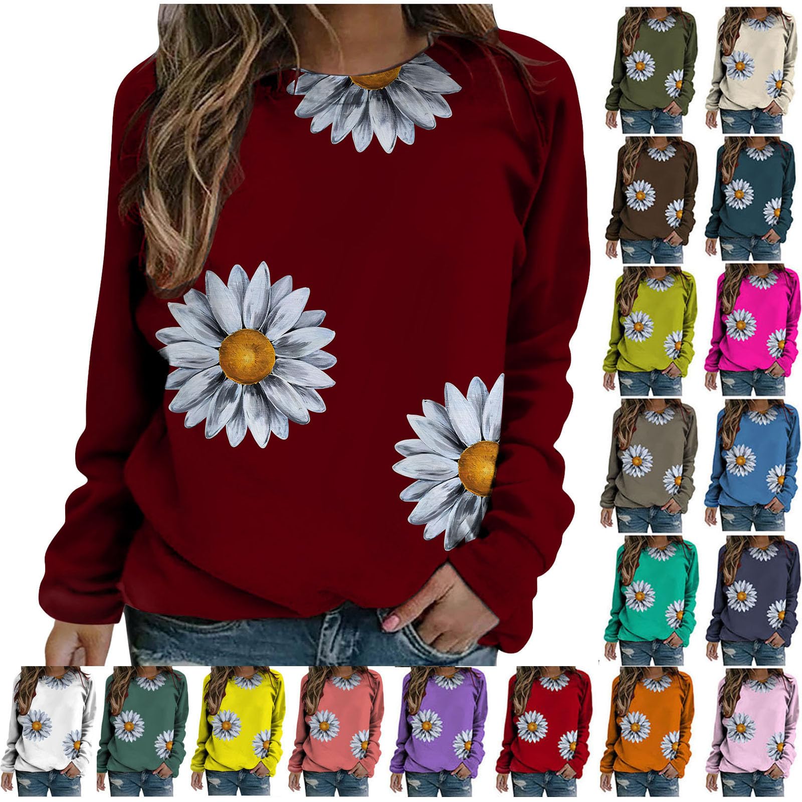 JUSLIOSweatshirt for Women Oversized Pullover Sunflower Graphic Tee Tunics Long Sleeve Trendy Hoodies Fall Clothes
