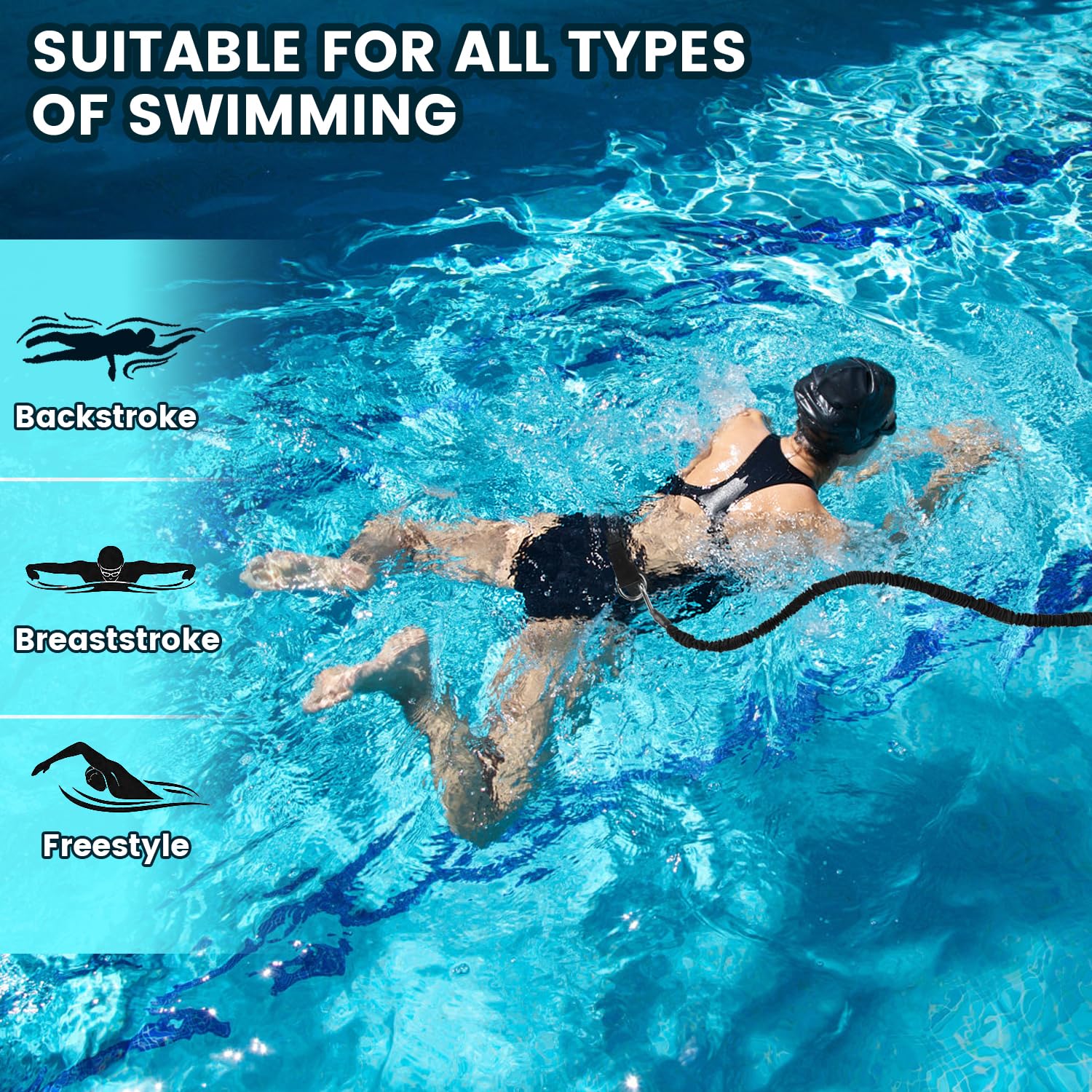 Schwimmgürtel Erwachsene, 2.5-7.5M Einstellbare Schwimmgurt Pool Erwachsene, Schwimmtrainer Gürtel, Schwimmwiderstand Gürtel, Schwimmhilfe für Jedes Schwimmbad Ohne Schwimmleine