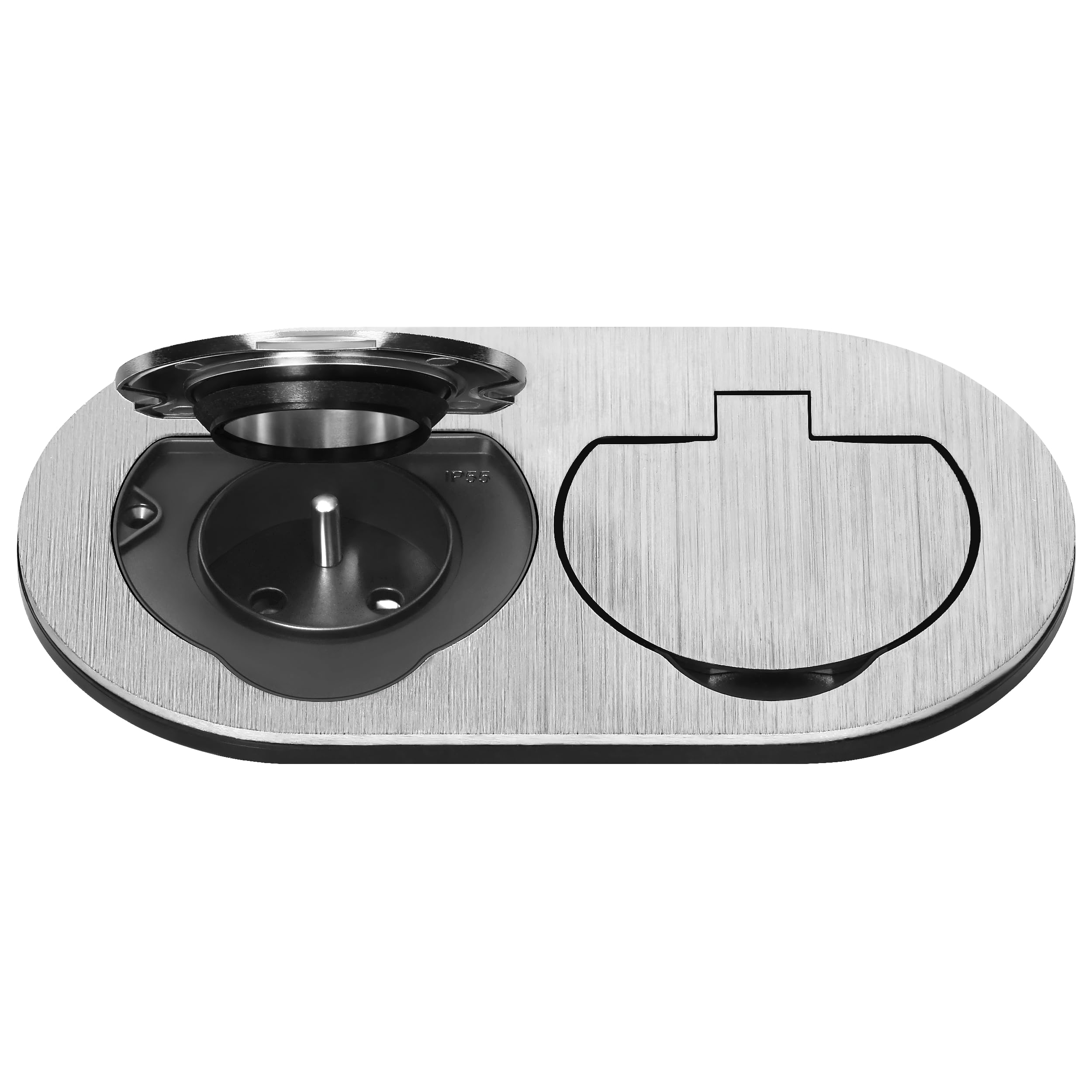 Prise Double Exterieure Etanche IP55 Encastrable Bloc Prise Encastrable Plan de Travail et Mur Double Prise Electrique avec Clapet de Protection 3680 W Type E (aluminium brossé)