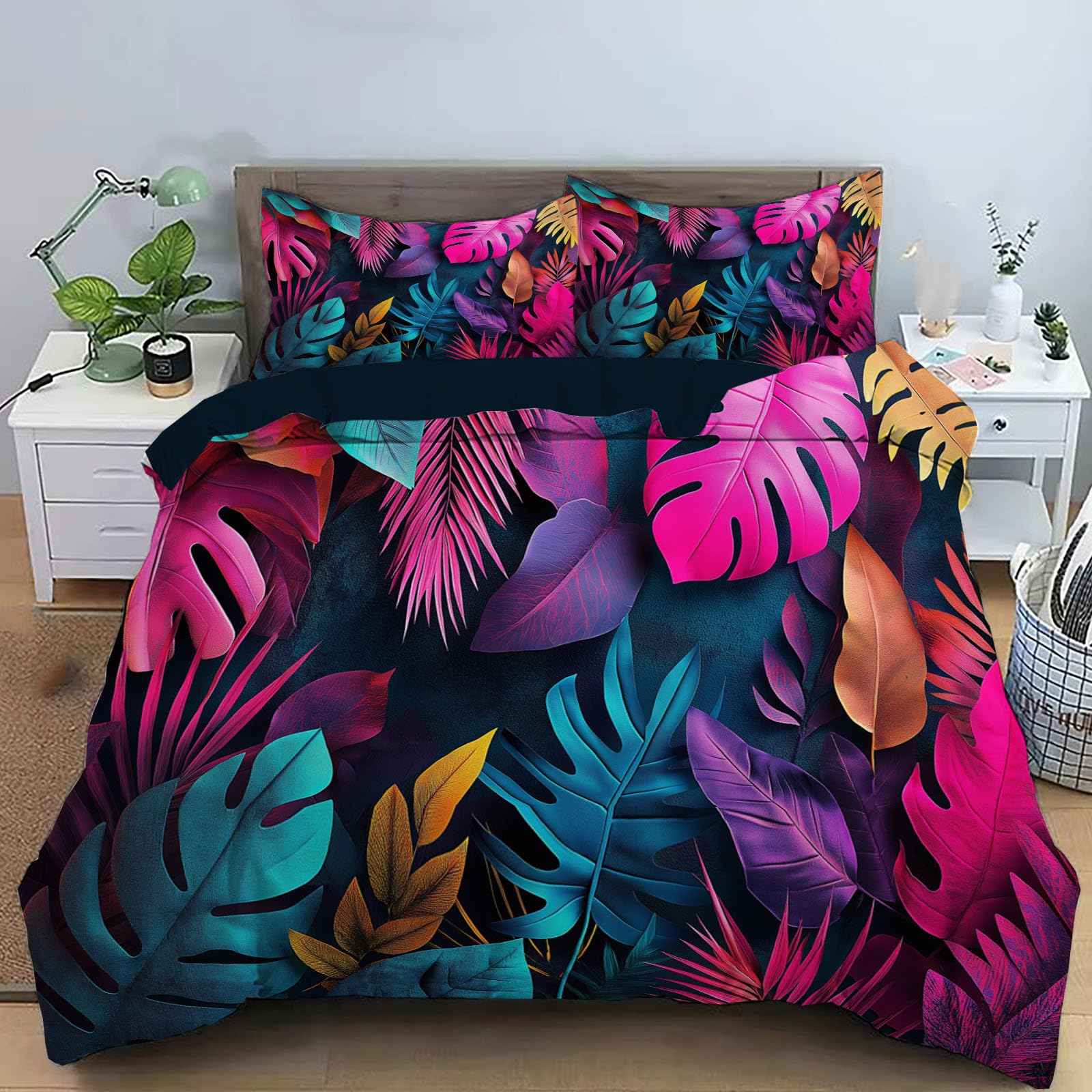 Housse de couette réversible 260x240 imprimé psychédélique bleu marine