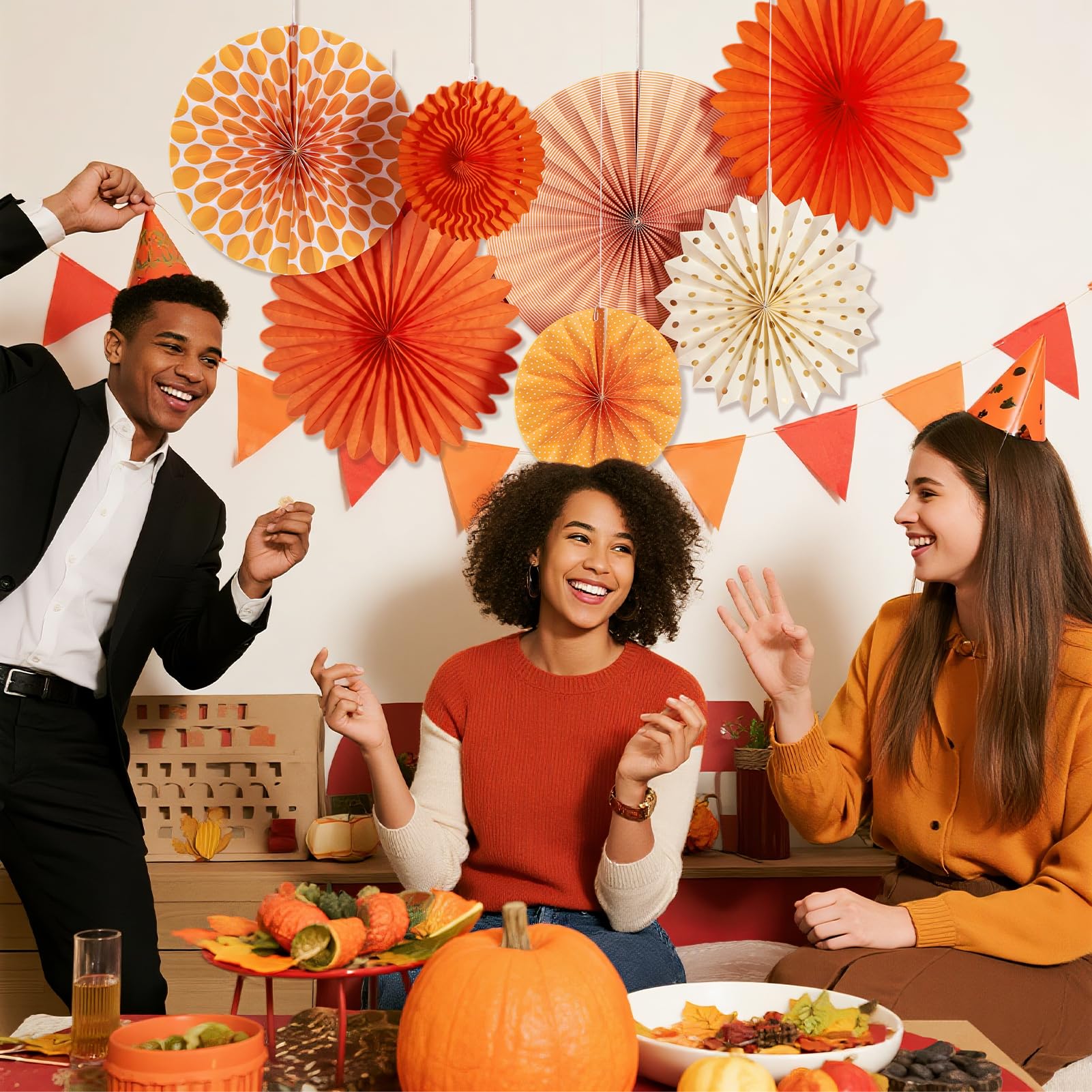 Herbstdeko Set: 9 Orange Papierfächer + 100 Künstliche Ahornblätter In Orange, Rot, Braun – Für Halloween, Thanksgiving, Hochzeit & Mehr