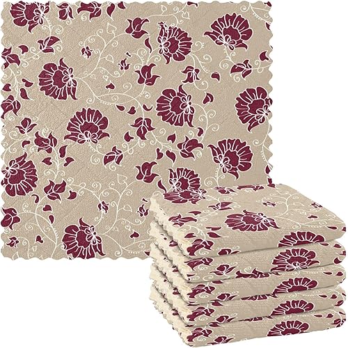 Vintage Floral Brown Scandinavian Cotton Print Microfiber Towel for Kitchen Fast Drying 6 Pack Car Drying Towels for Bathroom Coffee