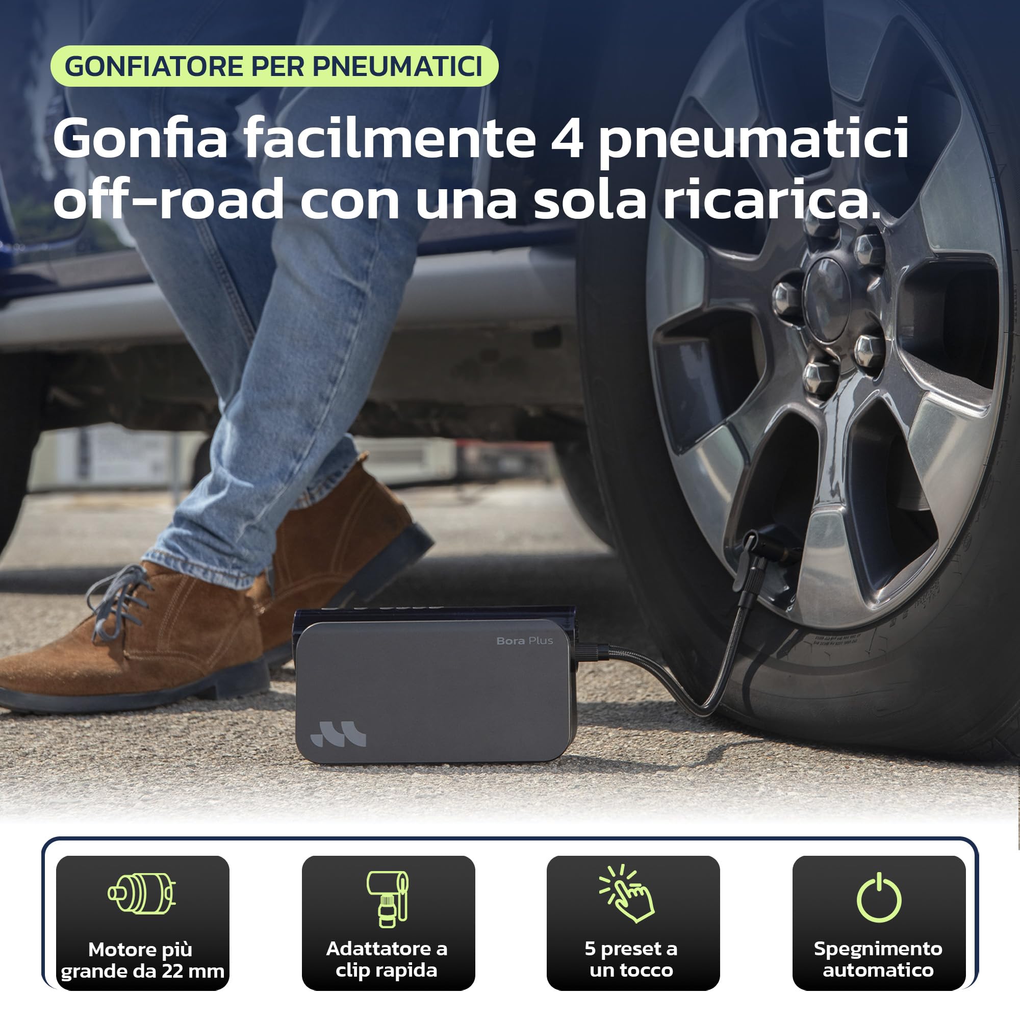 Woowind 3-in-1 Avviatore Batteria Auto con Compressore, 150 PSI/10,3BAR | Booster Avviamento Auto 12V e Power Bank 65W, Avviatore di Emergenza per Auto 6.0L / Diesel 3.0L, 16000 mAh con Torcia LED