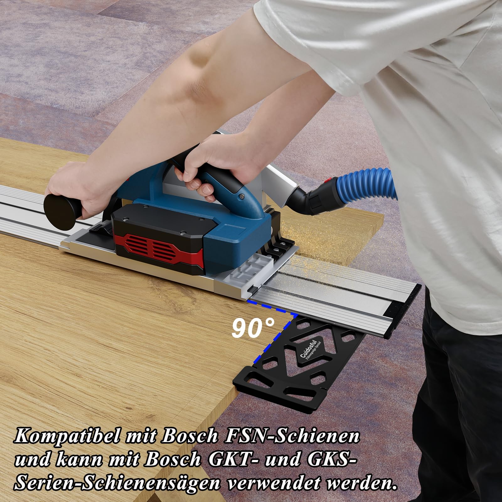Butée d'angle fraisée CNC à 90° pour rail de guidage Bosch FSN - Butée d'angle précise pour les coupes verticales dans le travail du bois, compatible avec les systèmes Bosch FSN, idéale pour le