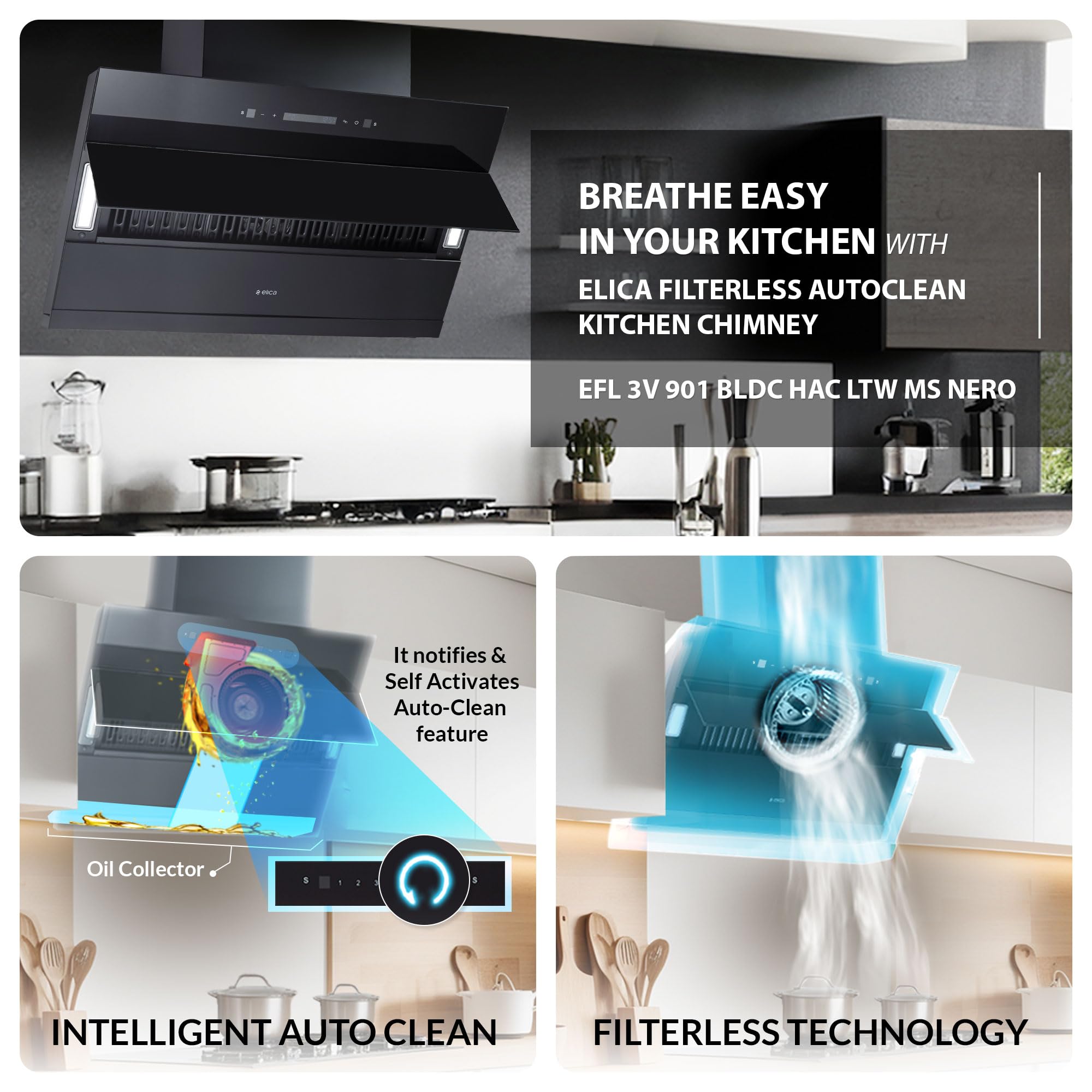 Elica 90cm Chimney - Powerful & Filterless -3