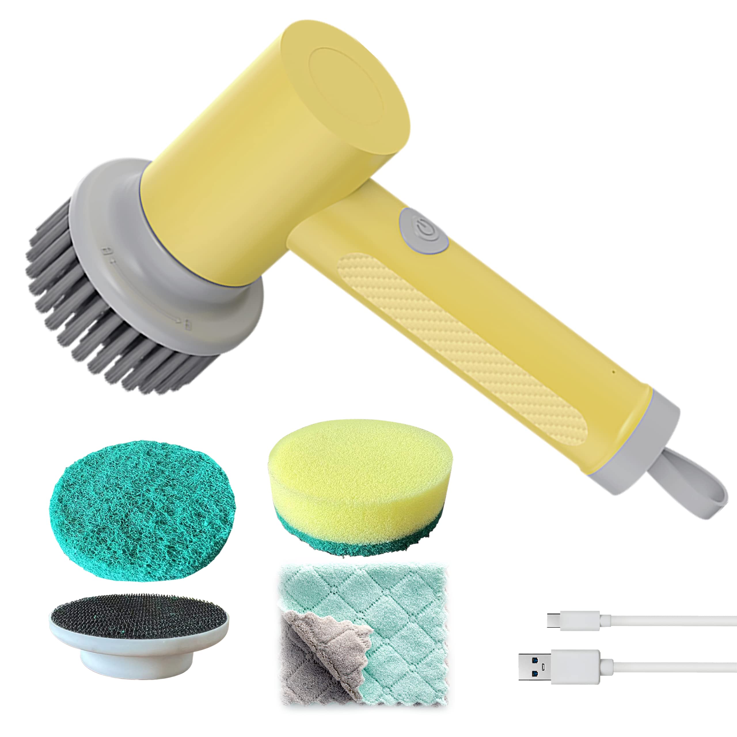MAIYUEElectric Spin Scrubber Electric Cleaning Brush Cordless Power Scrubber with 4 Replaceable Brush Heads Handheld Power Shower Scrubber for Bathtub Floor, Wall,Tile ,Toilet,Window,Sink (yellow)