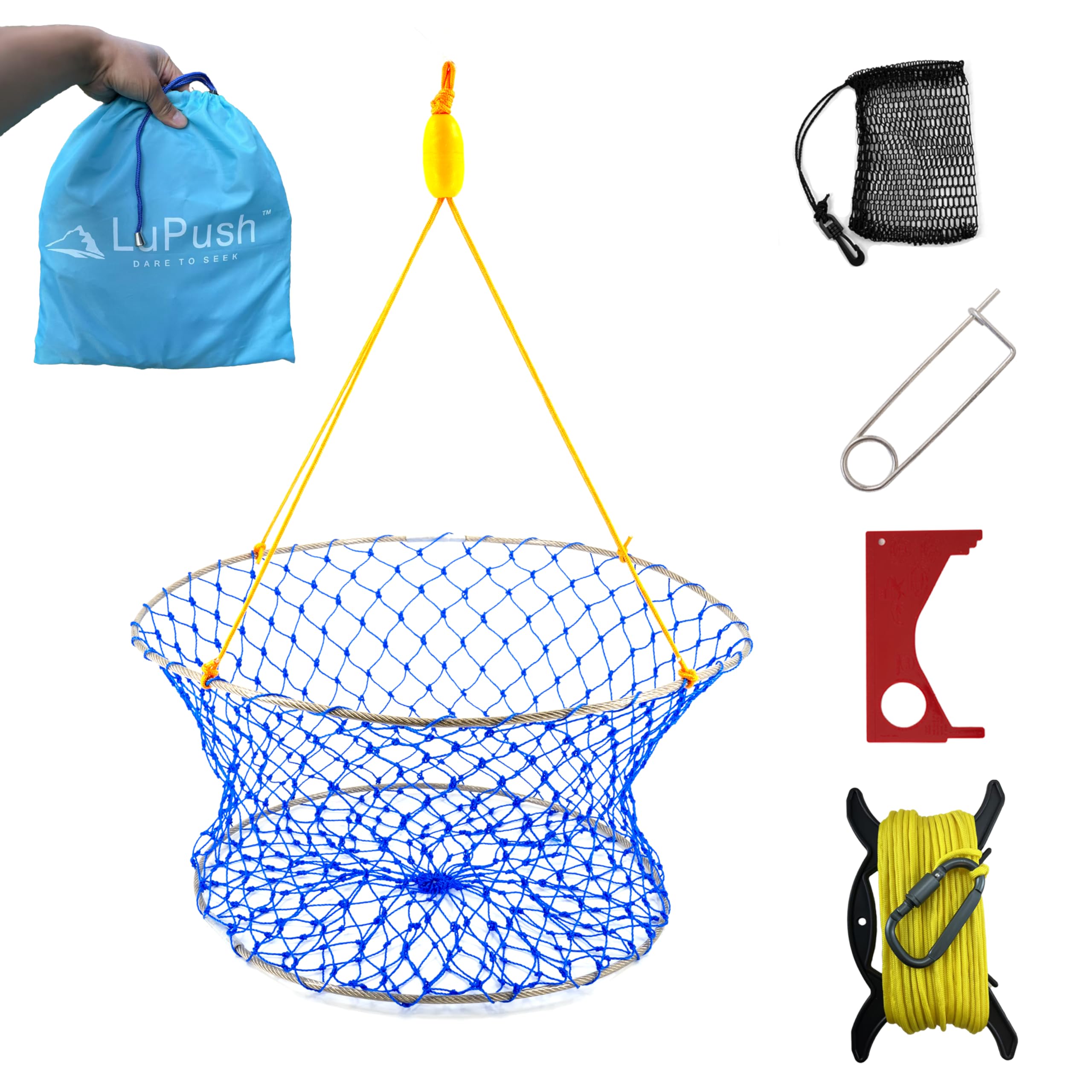 Crab Ring Trap Kit – Stainless Steel Crab Net with 100ft Rope