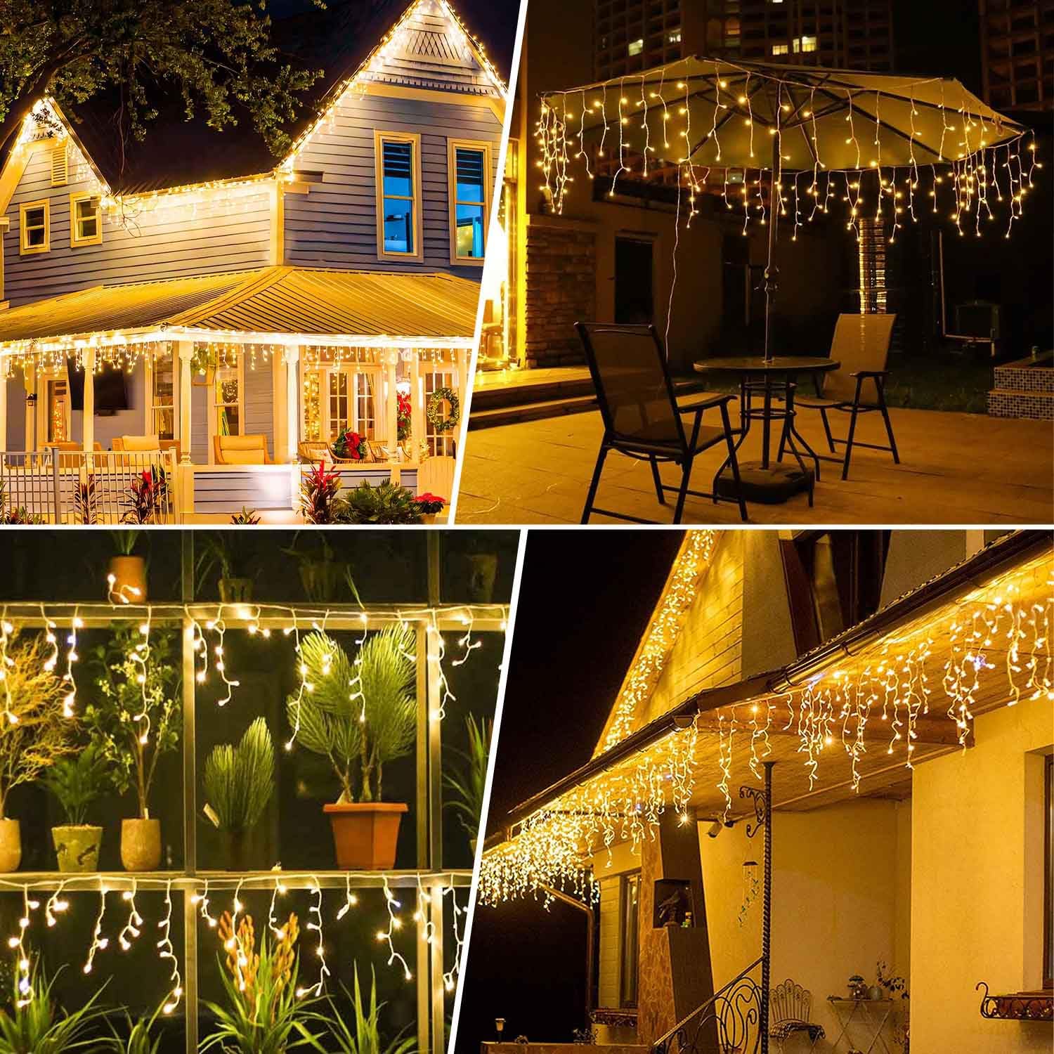Cortina Luces Navidad Exterior, 10M 400LED, Guirnalda Cascada Prolongable Con Temporizador, Función de Memoria, 8 Modos, Decoración para Jardín Ventana Bar Boda - Blanco Cálido
