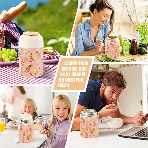 Miniatura 7 de Pink Easter Rabbits Food Jar with Spoon Stainless Steel Vacuum Insulated Food Container 17 oz Soup Thermos for Lunch