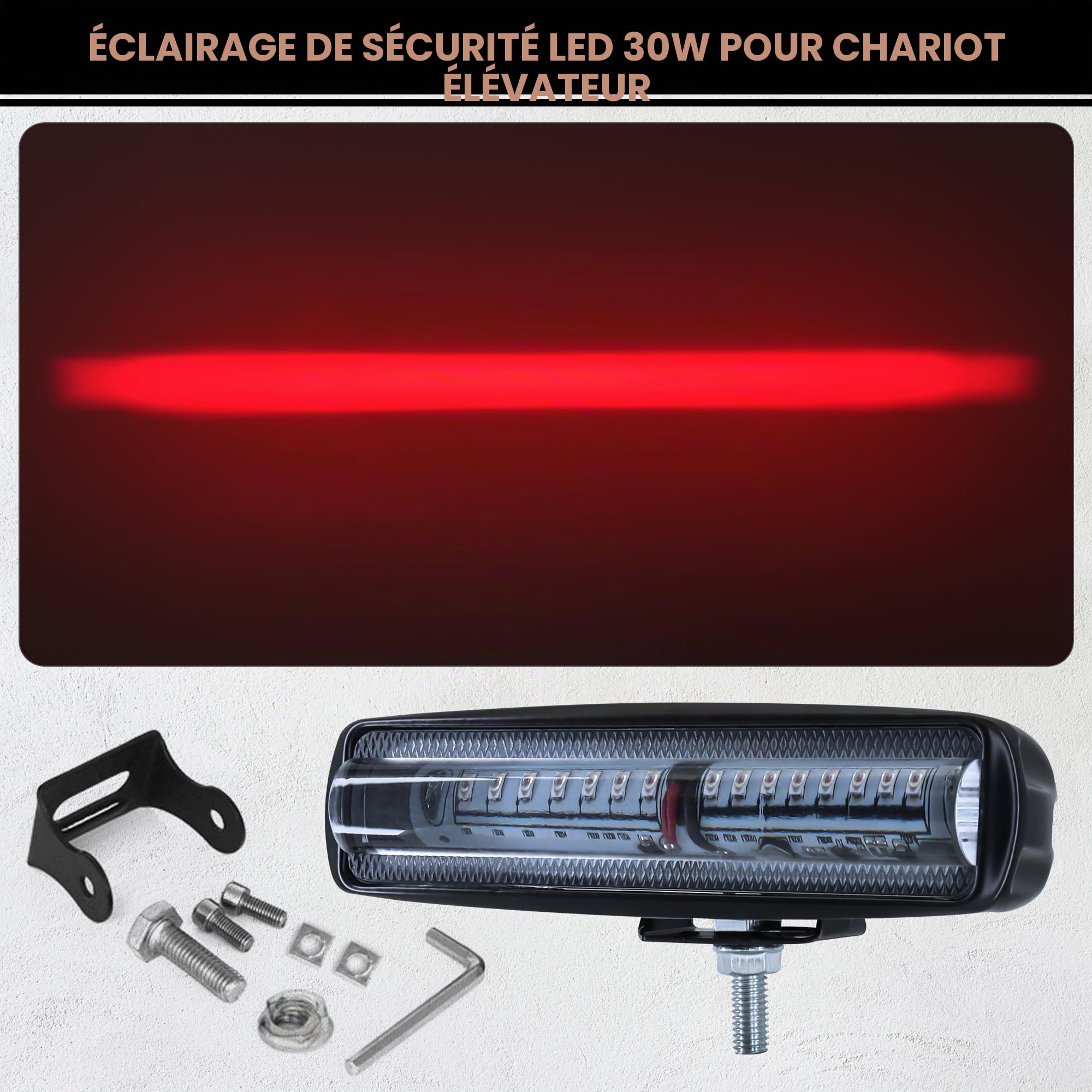 Dinfu Lampe de sécurité LED 30 W pour chariot élévateur - Lumière d'avertissement - DC 12-80 V - Rouge
