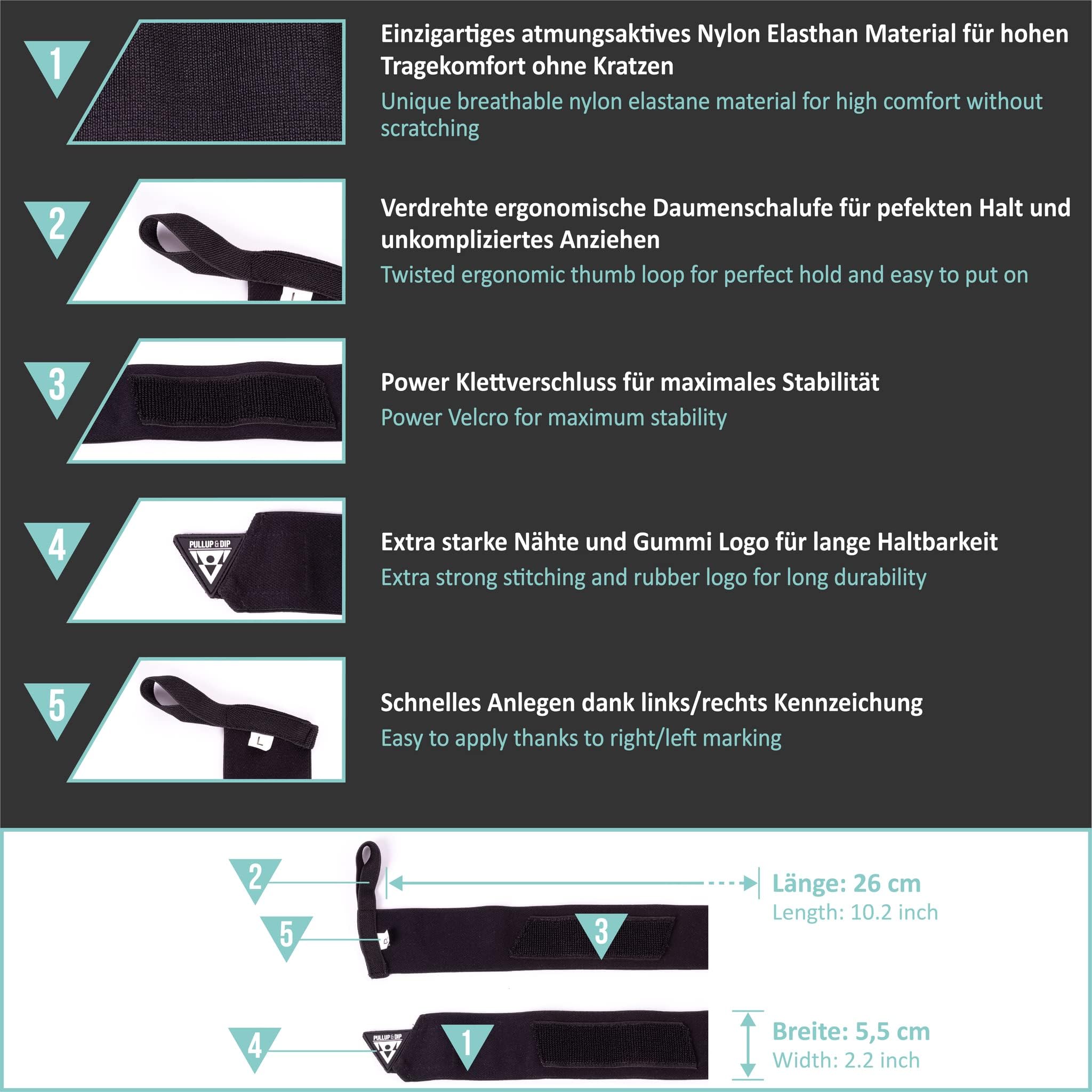 PULLUP & DIP Calisthenics Wrist Wraps dla większej stabilności i bezpieczeństwa podczas treningu, bandaże na nadgarstek do kalisteniki, treningu siłowego, gimnastyki i fitnessu, wsparcie nadgarstka