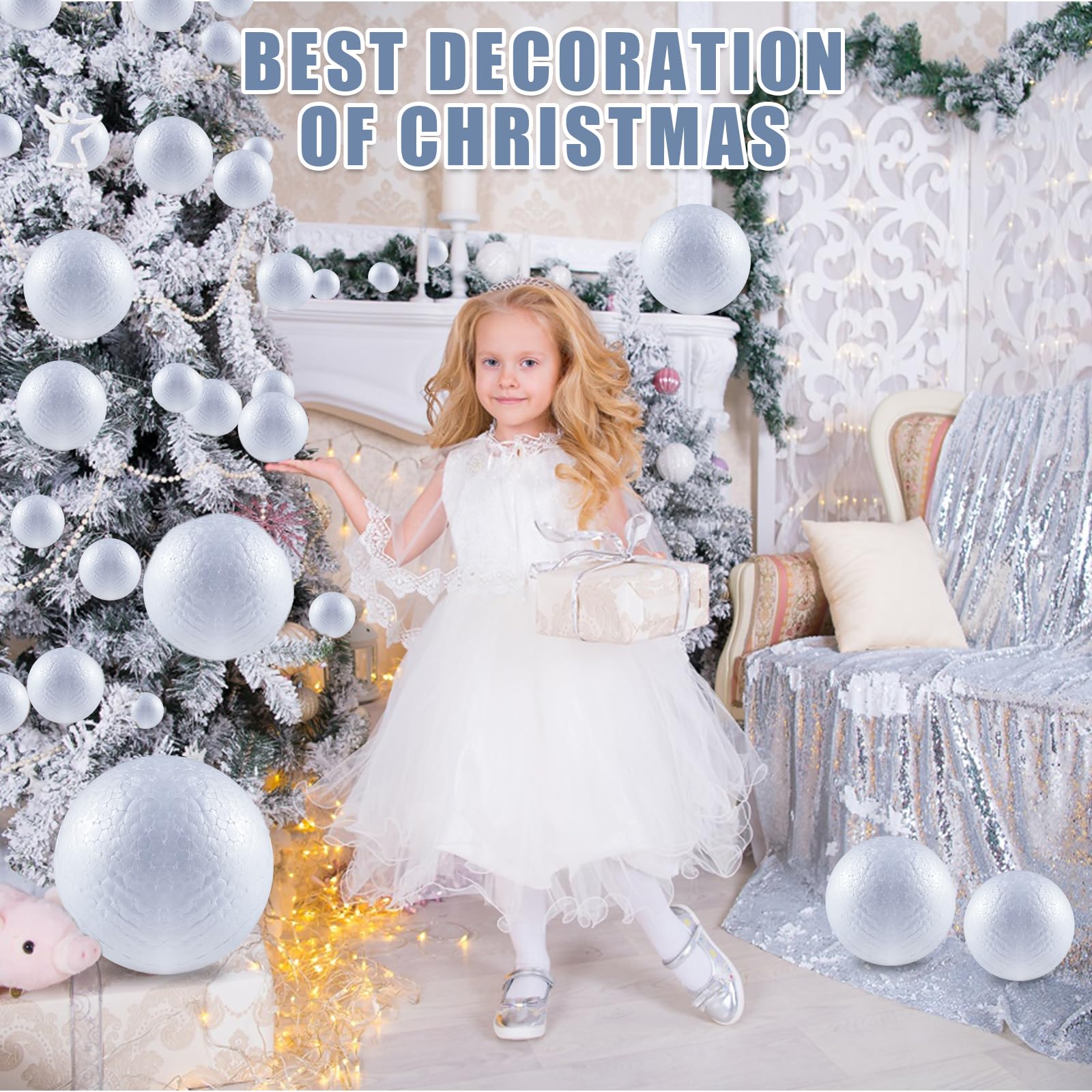 Fellibay 72 Pieces White Foam Balls, 6 Sizes Polystyrene Craft Foam Balls for Art, Craft, Household, School Projects, Party Decoration (72pcs-6 Sizes)