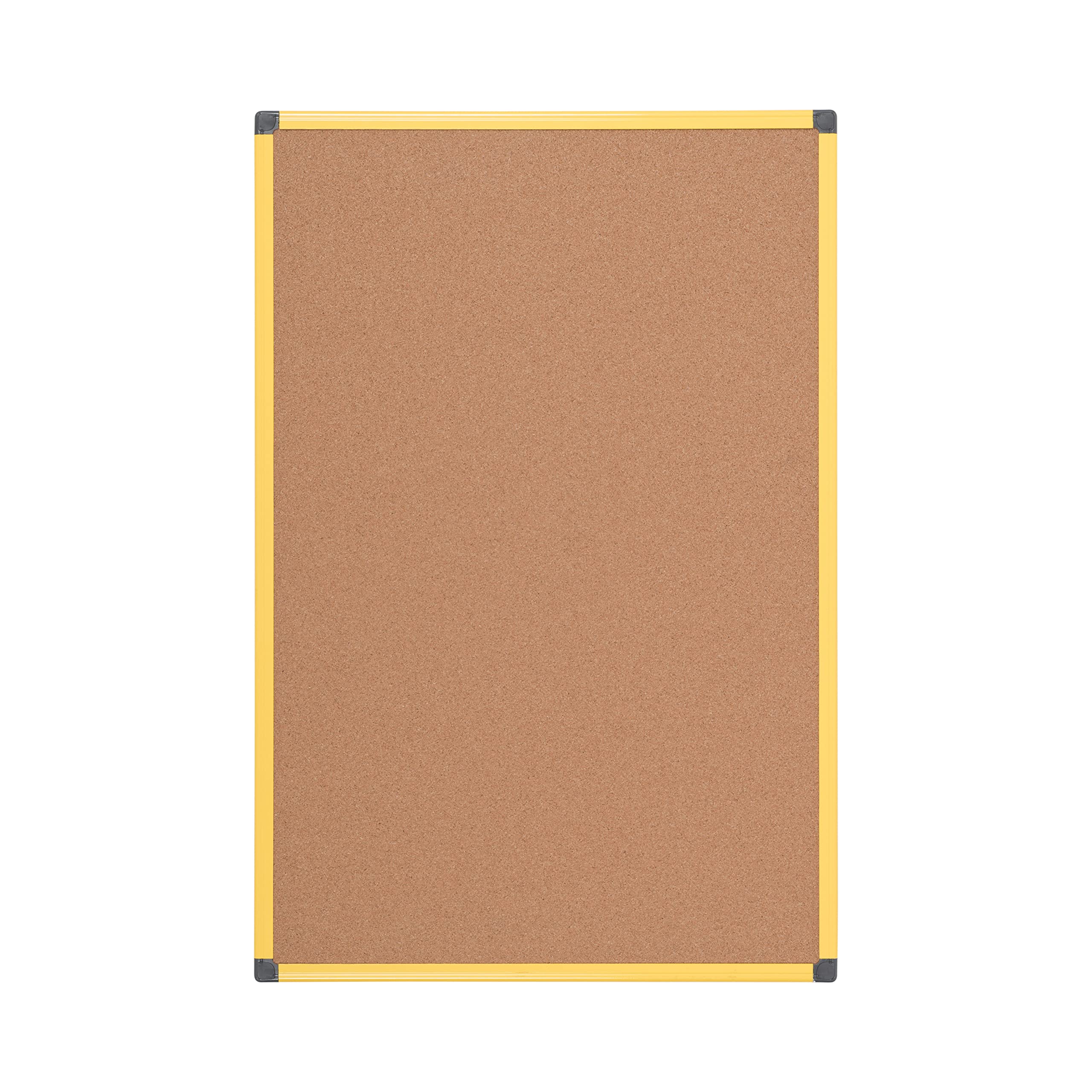 Bi-Office Lavagna Di Sughero Naturale Ultrabrite, Con Cornice In Aluminio Giallo, Robusta Bacheca Ad Alta Visibilità, 90 x 60 cm