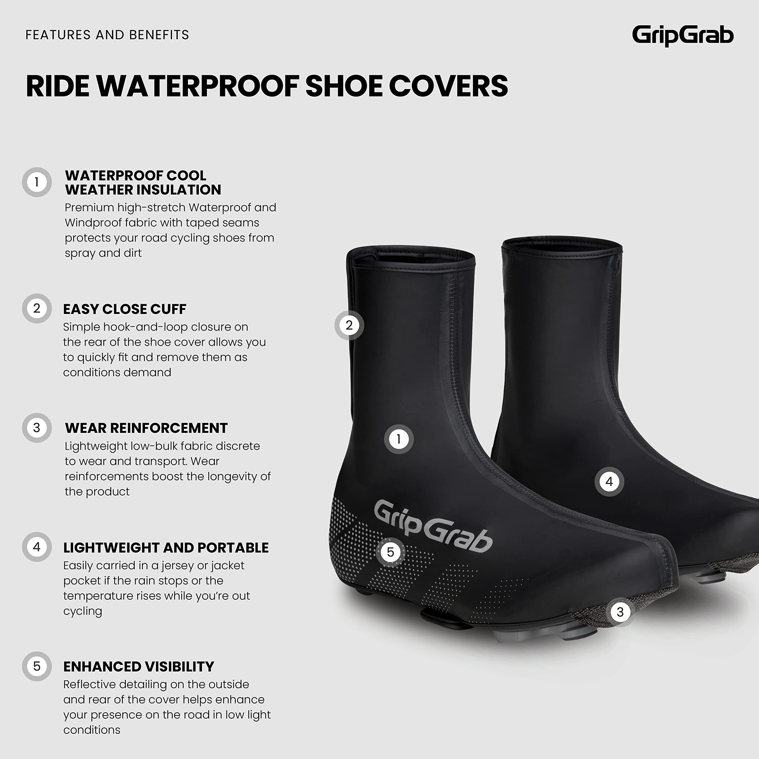 GripGrab Ride Waterproof Road Bike Cycling Overshoes Thin Windproof Adjustable Bicycle Rain Protection Shoe Covers