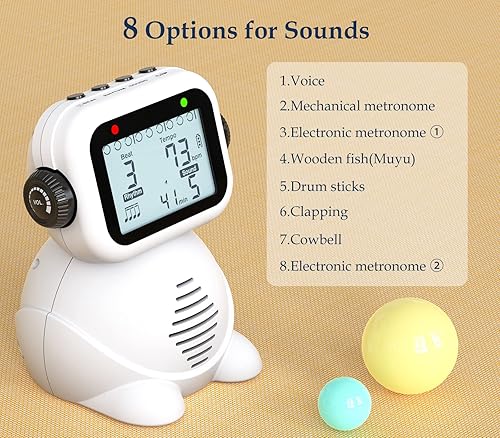 Miniatura 2 de Ueteto Metrónomo, metrónomo de voz digital con temporizador, metrónomo electrónico recargable con 8 opciones de tonos, diseño de robot con ajuste de