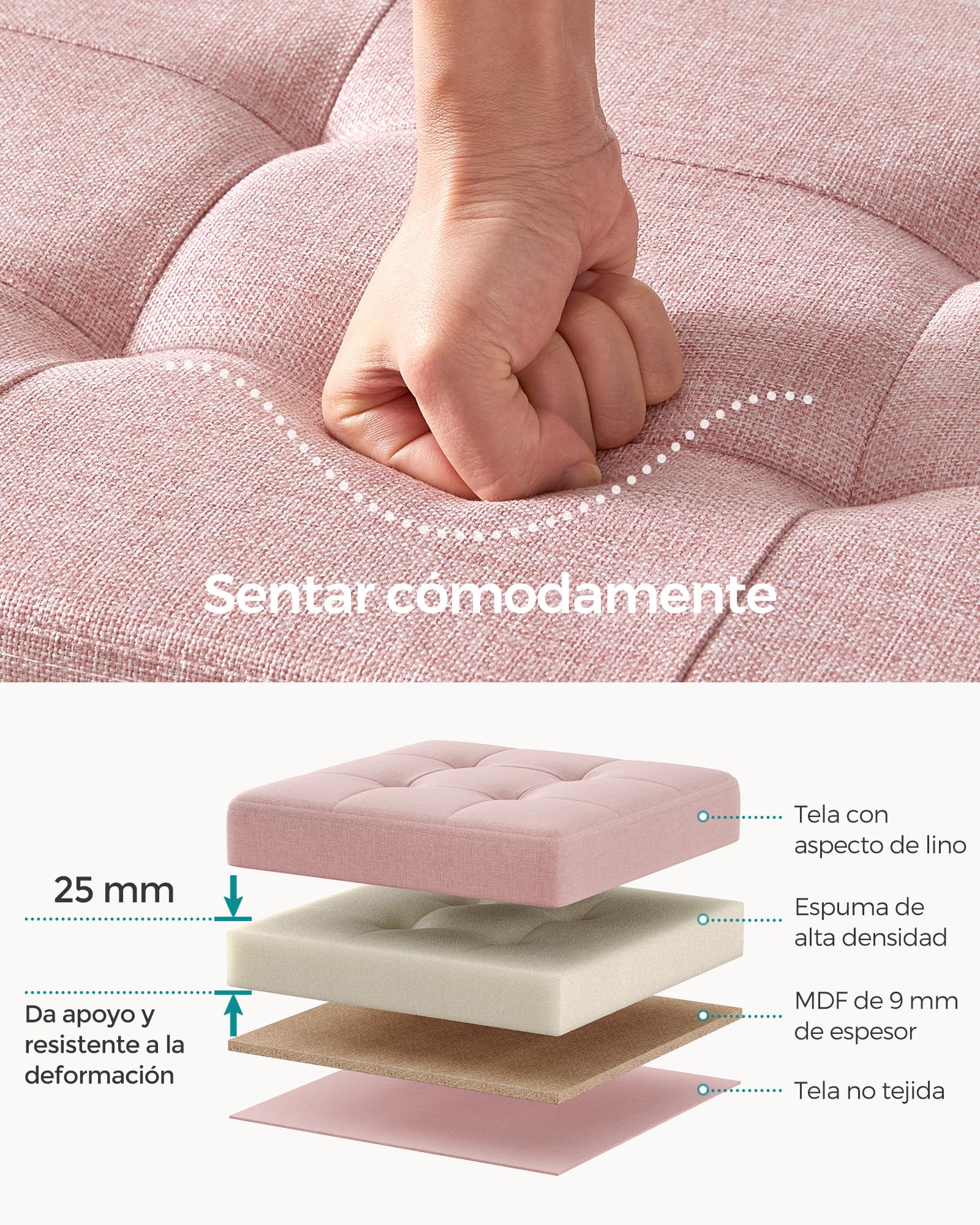 SONGMICS MAZIE Colección - Puff Almacenaje, Banco Plegable, 38 x 110 x 38 cm, Taburete Reposapiés, Pie de Cama, Soporta hasta 300 kg, para Sala de Estar, Dormitorio, Entrada, Rosa Jalea LSF077R11 | Minota LSF077R11 - Reposapiés (capacidad de carga de 300