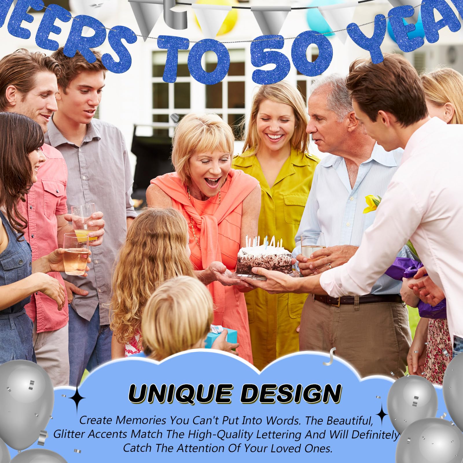 Fulmoon "Cheers To 50 Years" Glitter Banner - 9.8ft Pre-Strung 50th Birthday/Anniversary Party Decor (Black) - View #8
