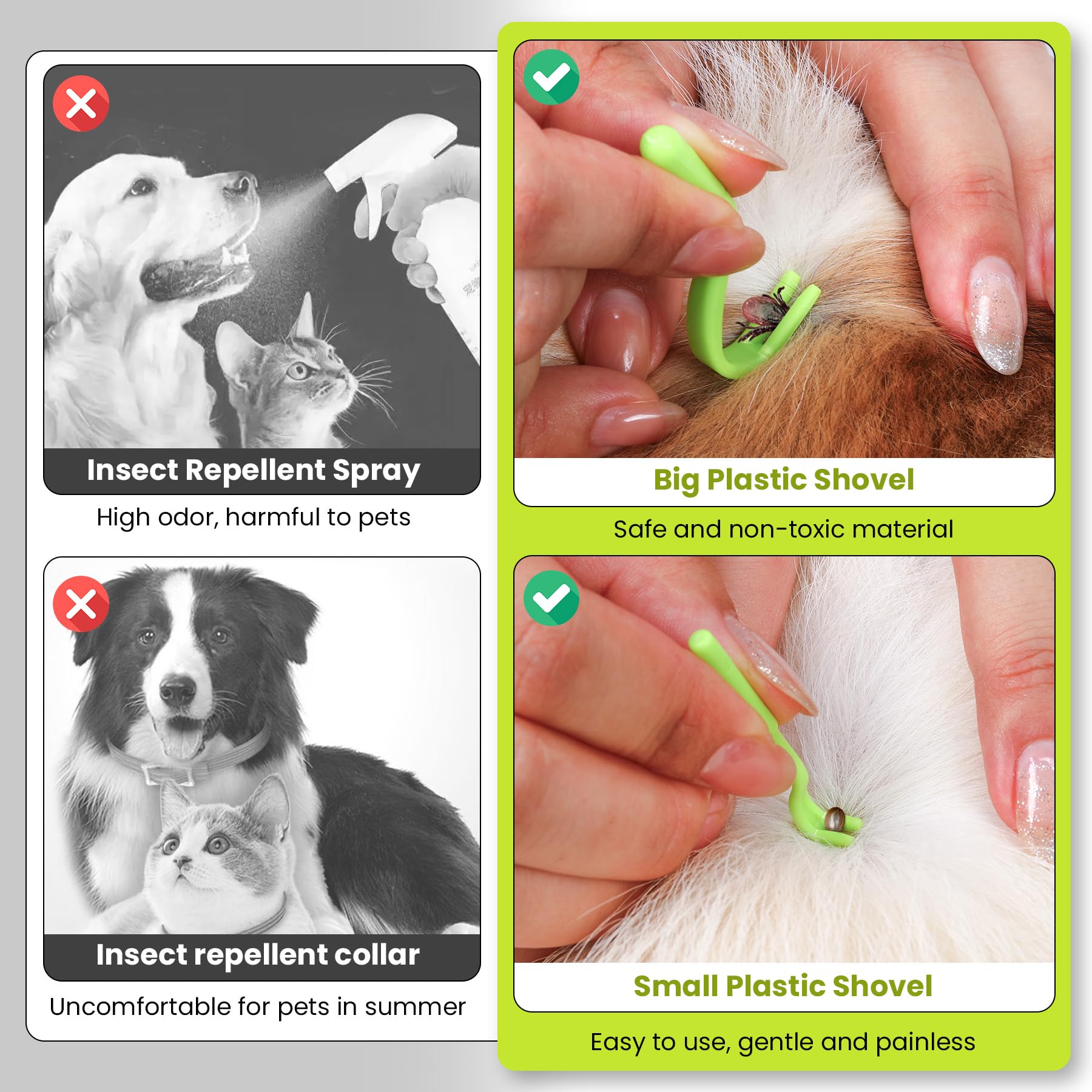MELLIEX 5 Pièces Tire Tique, Pince à Tiques en Acier Inoxydable, Crochet Tiques en Plastique avec Sac de Rangement pour Chiens et Chats