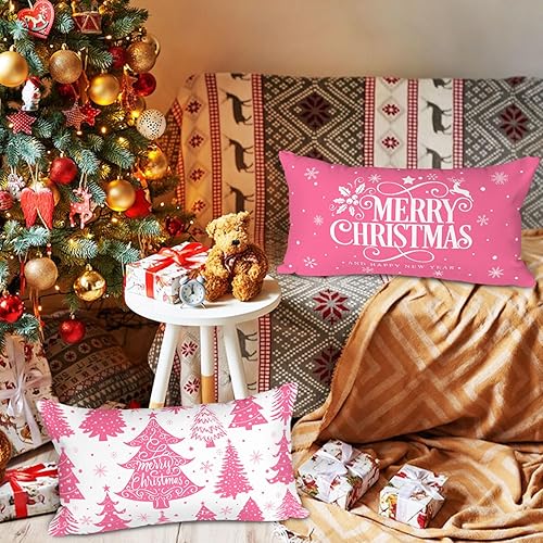 Vista 39 de Lanpn Juego de 4 fundas decorativas de almohada navideñas de 18 x 18 pulgadas, color blanco y verde azulado de 18 pulgadas, funda de cojín