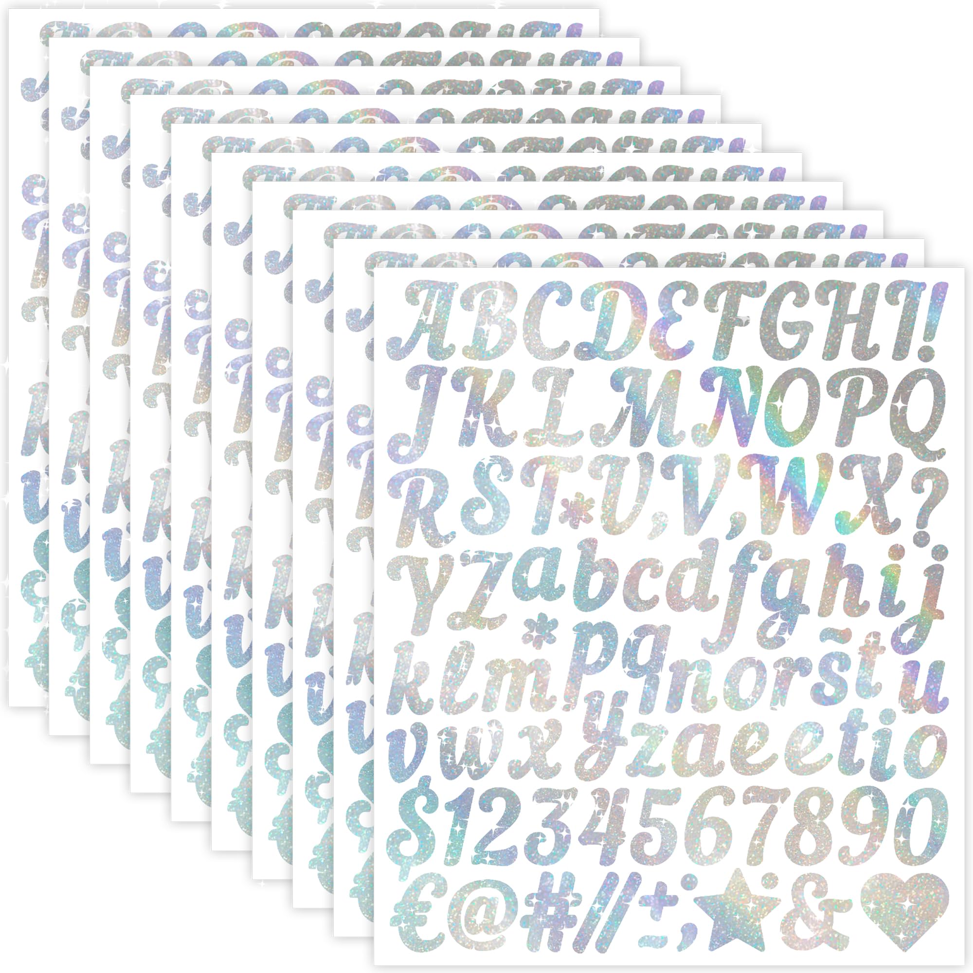 Sondeng Silver 880Pcs Letter Stickers Glitter Alphabet Stickers 1 Inch Self Adhesive Waterproof Vinyl Small Letters For Graduation Cap Water Bottles Mailbox Number Scrapbooking Journal Home Decor (,1 Inch)