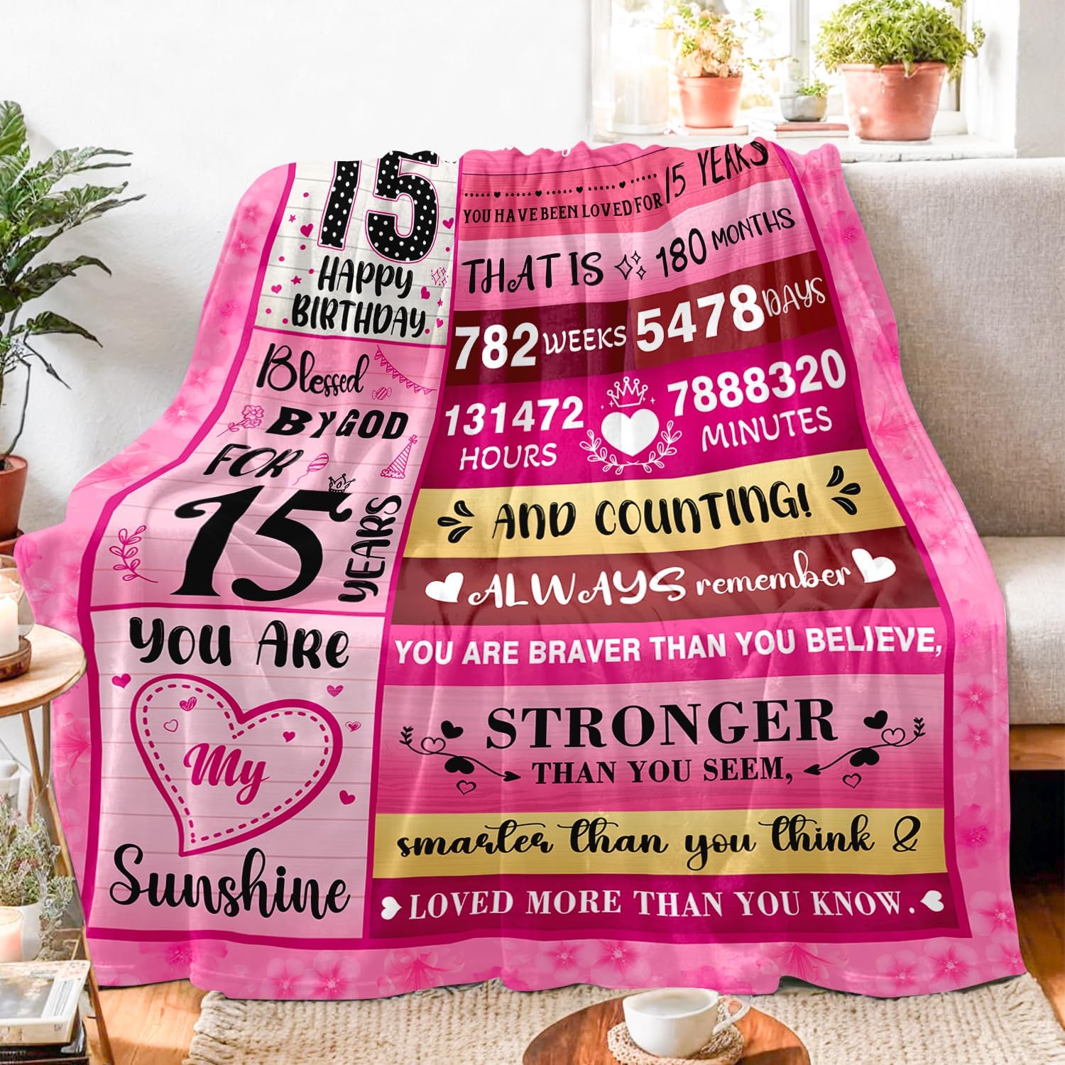 15 Year Old Girl Gifts - 15th Birthday Gifts for Teen Girls - 15th Birthday Decorations for Girls - Fifteen YR Bday Gift for Girl Daughter Granddaughter Niece Sister Ideas Blanket 50"x60" - Image 7