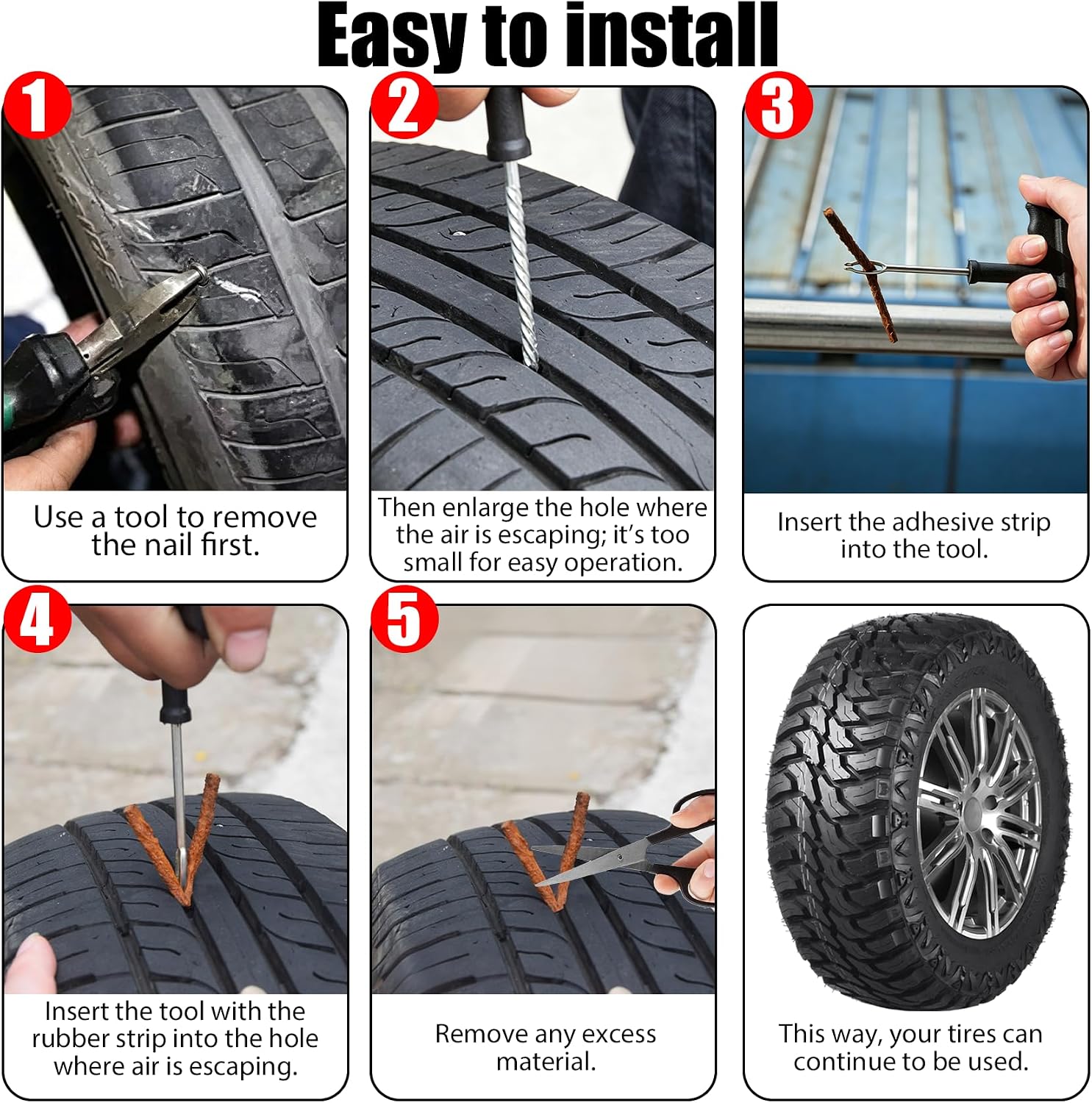 140PCS Brown Tire Repair Plugs, 4 Inch Heavy Duty Tire Repair Strings for Tubeless Tires, Self-Adhesive Rubber Quick Tire Repair Strips Kit for Car, RV, SUV, ATV, Motorcycle, Truck, Tractor