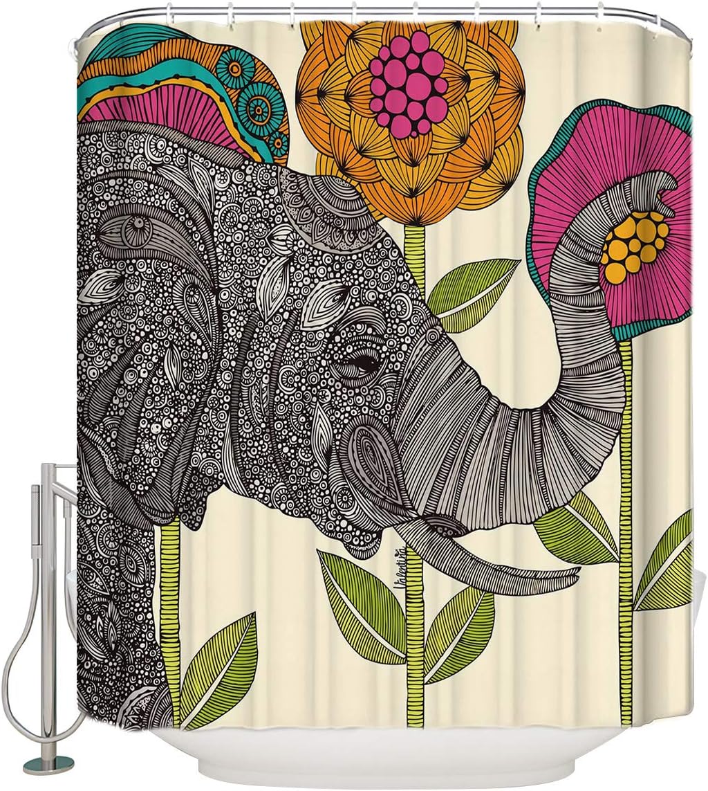 Vandarllin Waterproof Fabric Polyester Shower Curtains Liner 72x 72 Inch Elephant