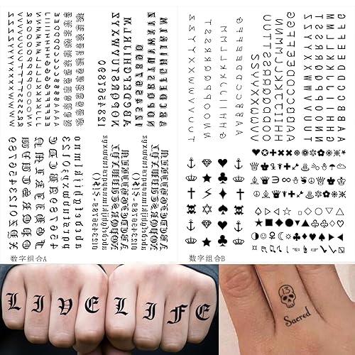 Miniatura 5 de 30 hojas de calcomanías temporales para tatuajes del alfabeto, tatuajes de dedos, letras negras en inglés, nombre de bricolaje, tatuajes de corona,