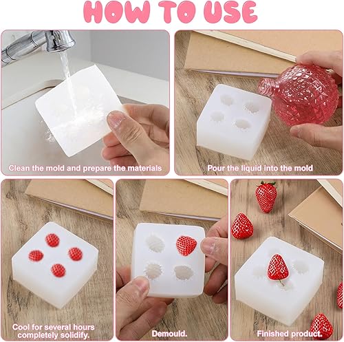 Miniatura 3 de Molde de silicona de fresa de 4 cavidades, moldes de chocolate 3D con temática de frutas, herramientas para hornear para decoración de pasteles de