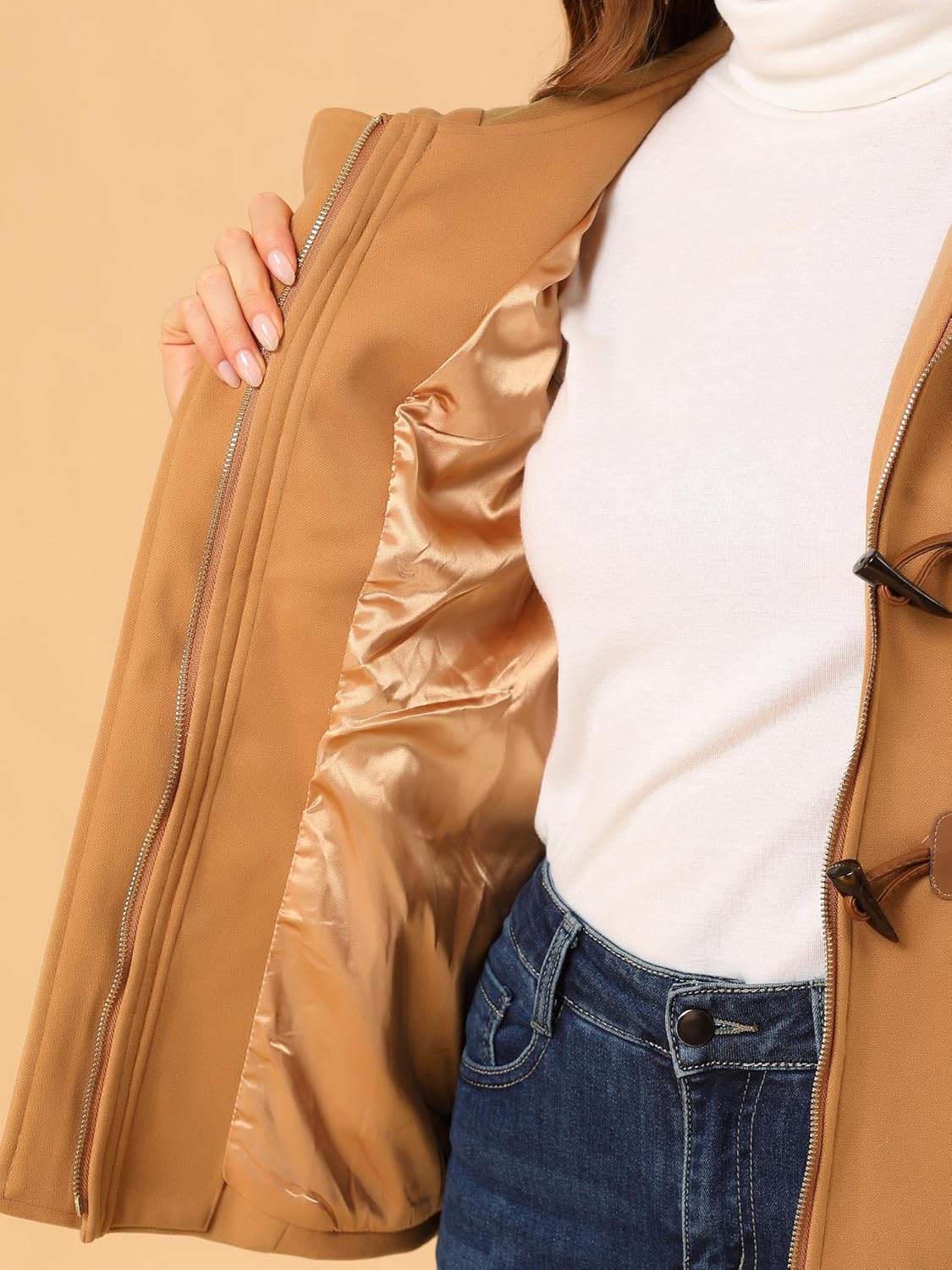 Allegra K Women's Casual Winter Outwear Hooded Button Peacoat Toggle Duffle Coat - Image 6