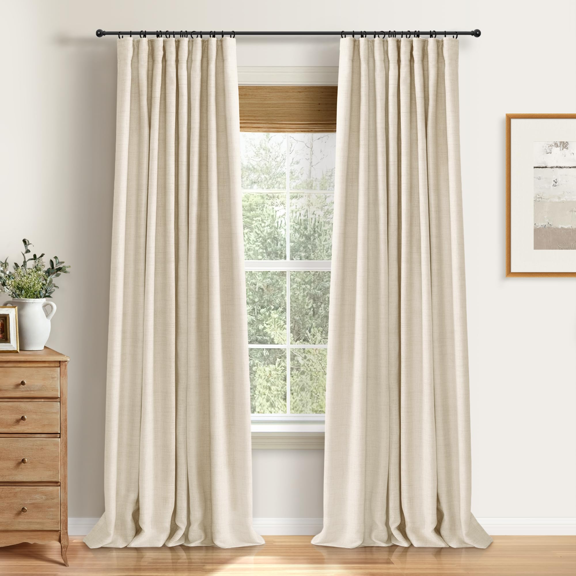 View 1 of 100% Blackout Shield Linen Textured Total Blackout Curtains 96 Inches Long