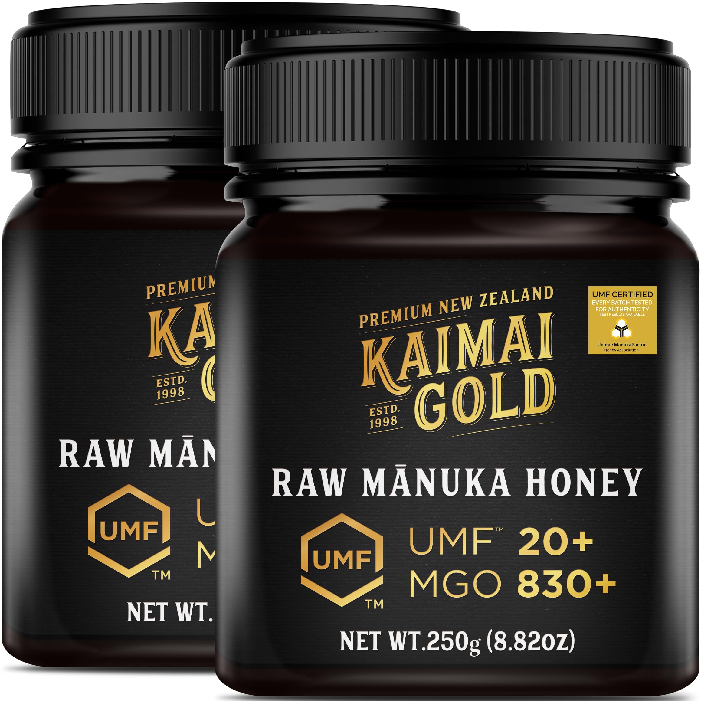 Kaimai Gold MGO 830+ / UMF 20+ Manuka Honig * 2x 250G Premium Monofloral UMF® Zertifizierter Neuseeländischer ManukaHonig * MGO 696 700 720 = UMF 18, 800 820 = UMF 19, 829 850 = UMF 20, 1000 = UMF 22