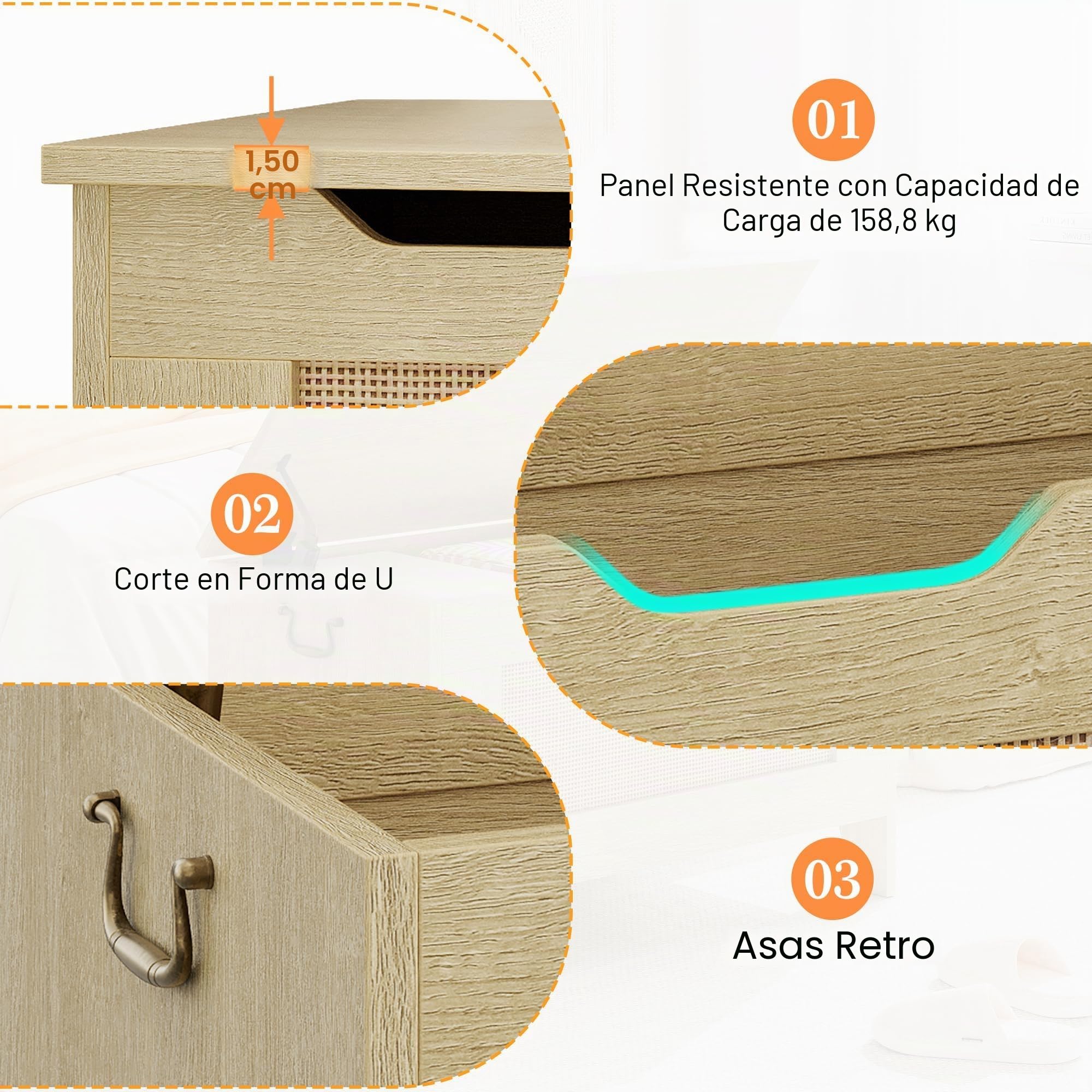 Garvee Baúl de Almacenaje baules de mimbre, baul almacenaje interior, Baul Juguetes Infantil,Para Entrada y Dormitorio.Color Madera Natural, 76×40×50 cm