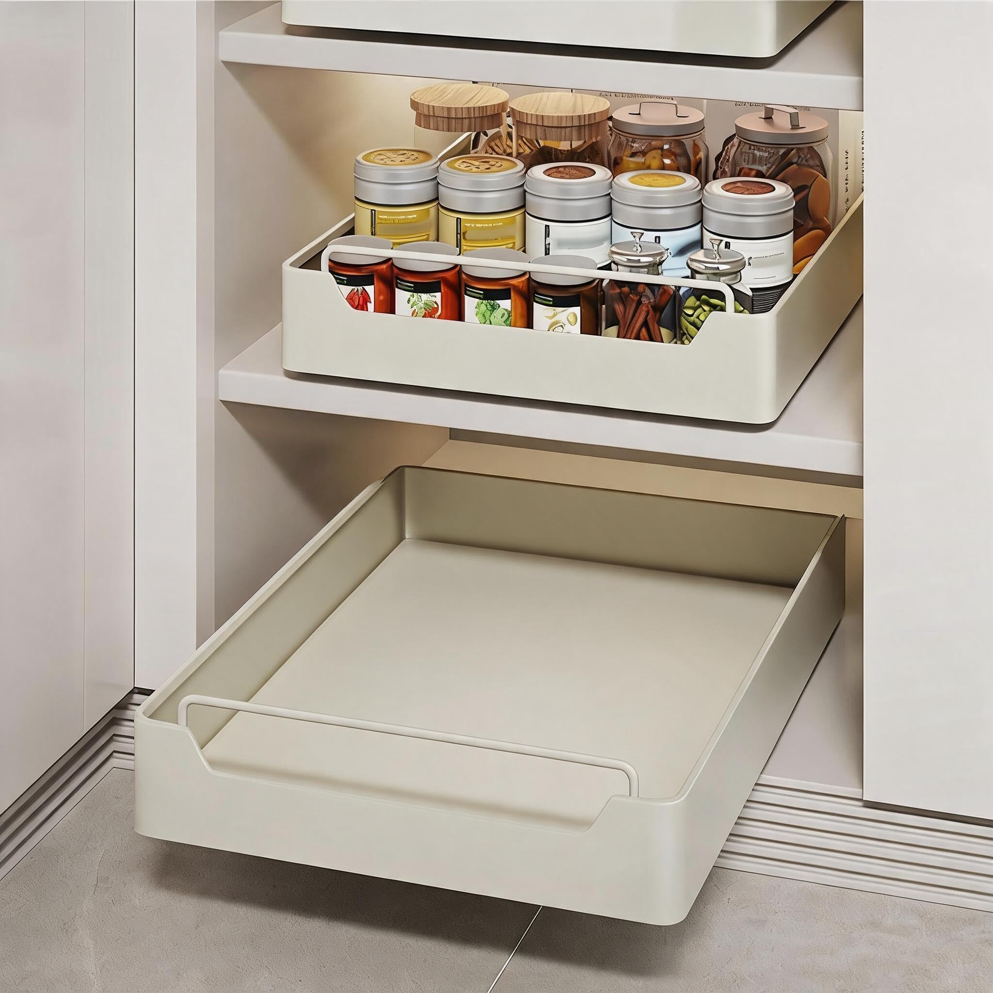 Zstar Ausziehbares Küchenschrank-Regal 2-teilig – Ohne Bohren, leise & stabil, aus pulverbeschichtetem, rostfreiem Stahl – Schubladeneinsatz für Backbleche, 40 cm breit, Schwarz – 2-teiliges Set