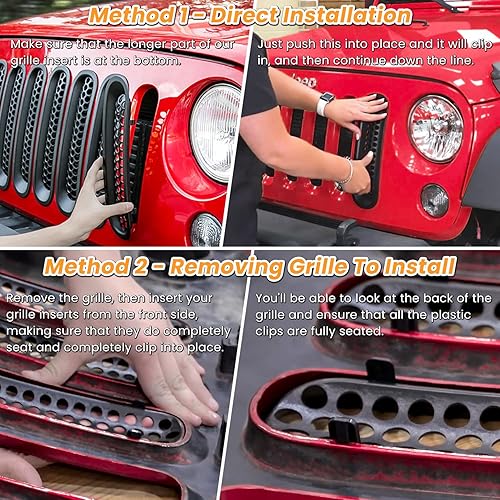 Vista 5 de Rejilla frontal E-Cowlboy de instalación de clip, parrilla protectora para Jeep Wrangler 2007-2017 JK, JKU, Sport, Freedom, Rubicon, Sahara